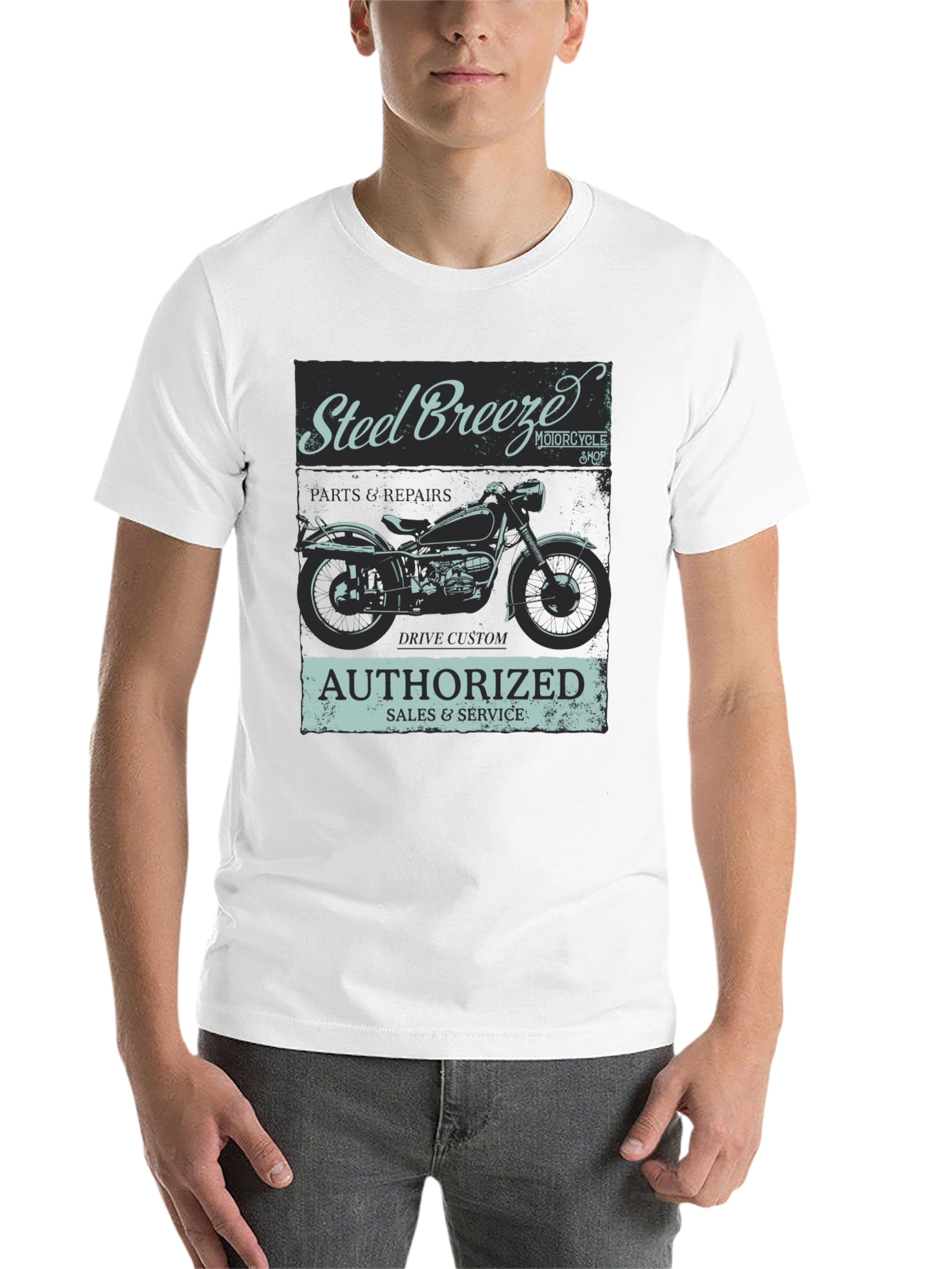Black Steel Breeze Motorcycle T-Shirt - Vintage Style view 14