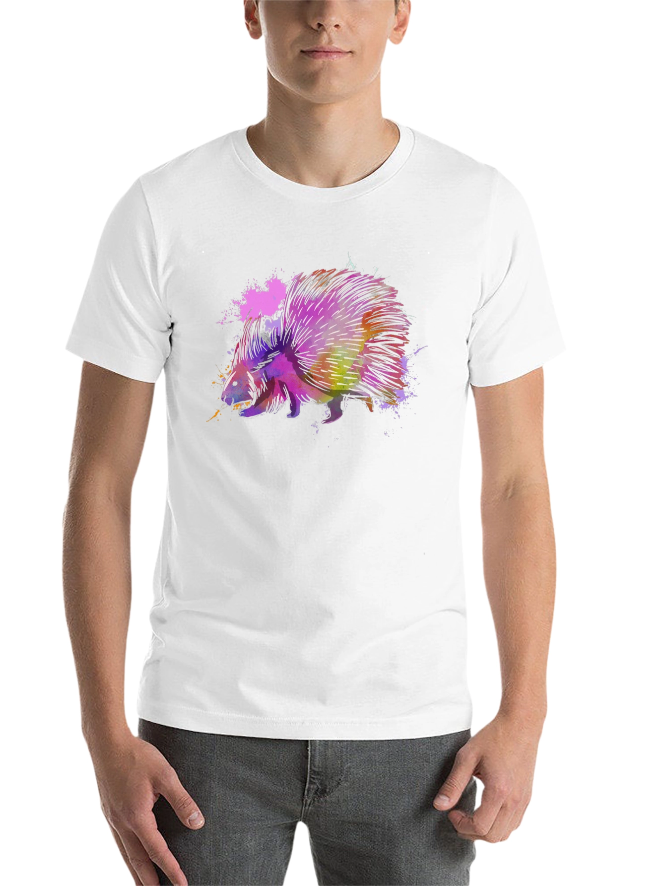 Black Watercolor Porcupine Graphic T-Shirt view 14