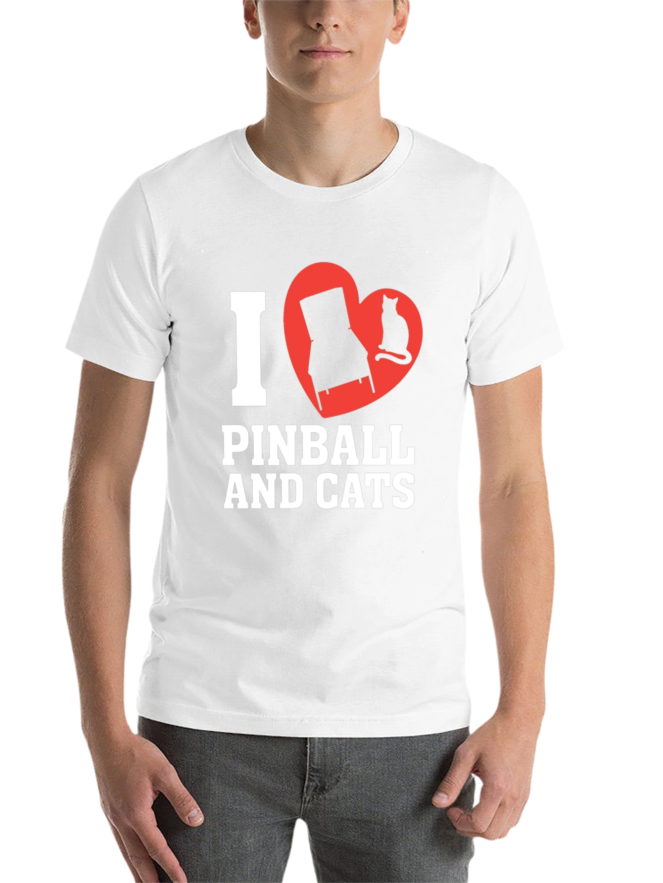 Black I Love Pinball and Cats Graphic T-Shirt view 14