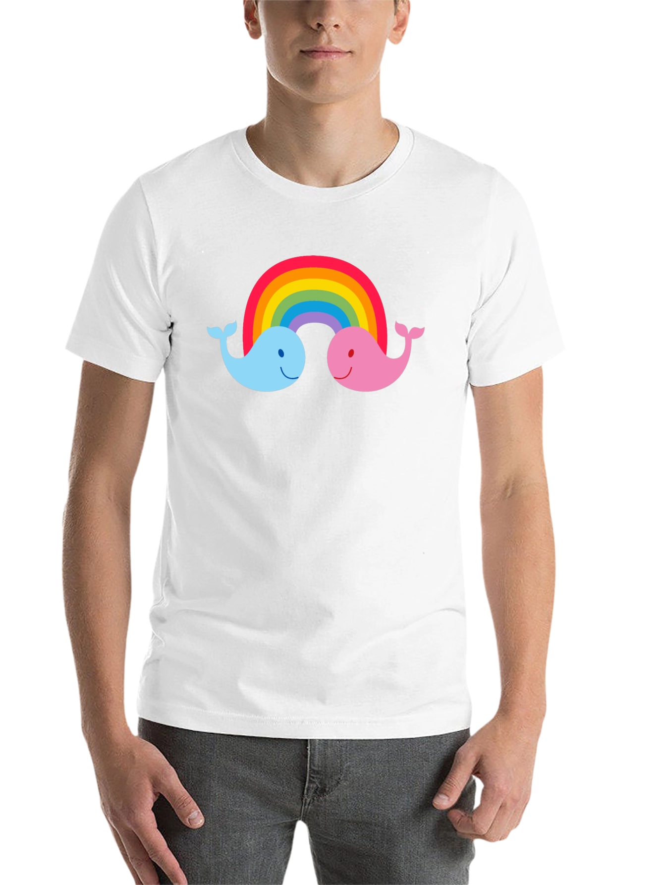 Black Rainbow Whale Graphic Tee - Black Cotton T-Shirt view 14