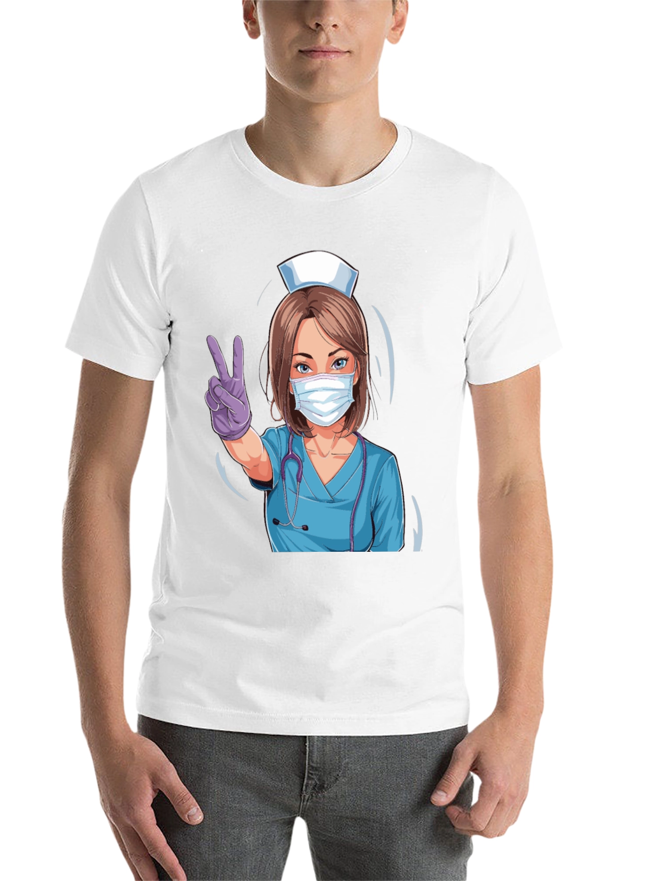Black Nurse Victory Sign Black T-Shirt view 14