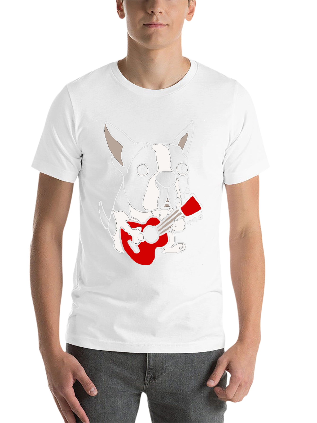 Black Dog Playing Guitar Graphic Tee - Black Cotton Casual T-Shirt view 14