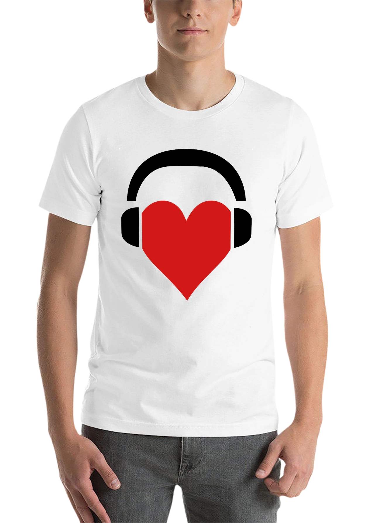 Black Music Lover Tee: Heart Headphones Graphic T-Shirt view 14