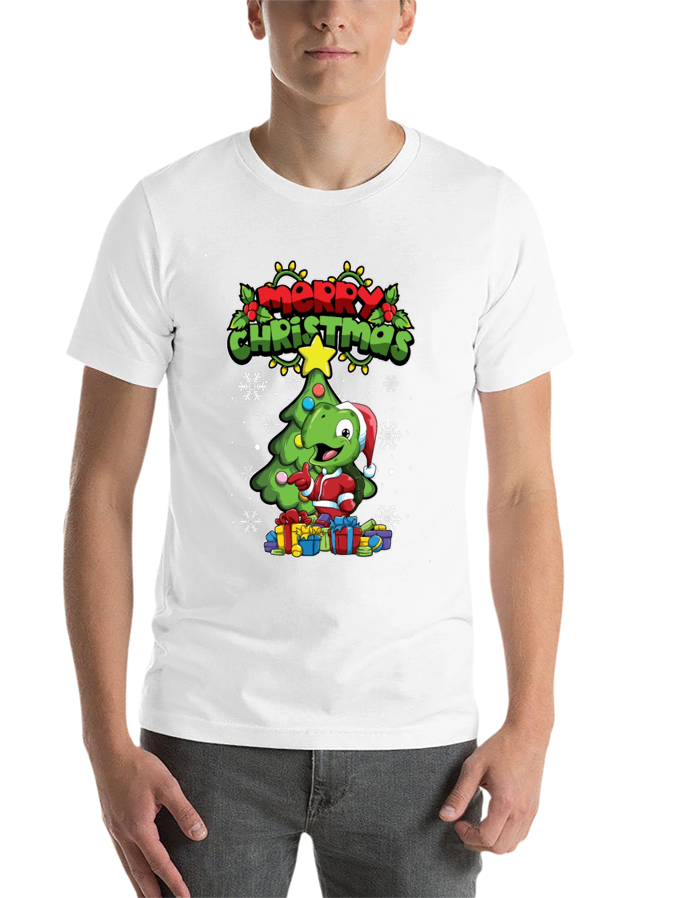 Black Festive Dino Christmas T-Shirt view 14