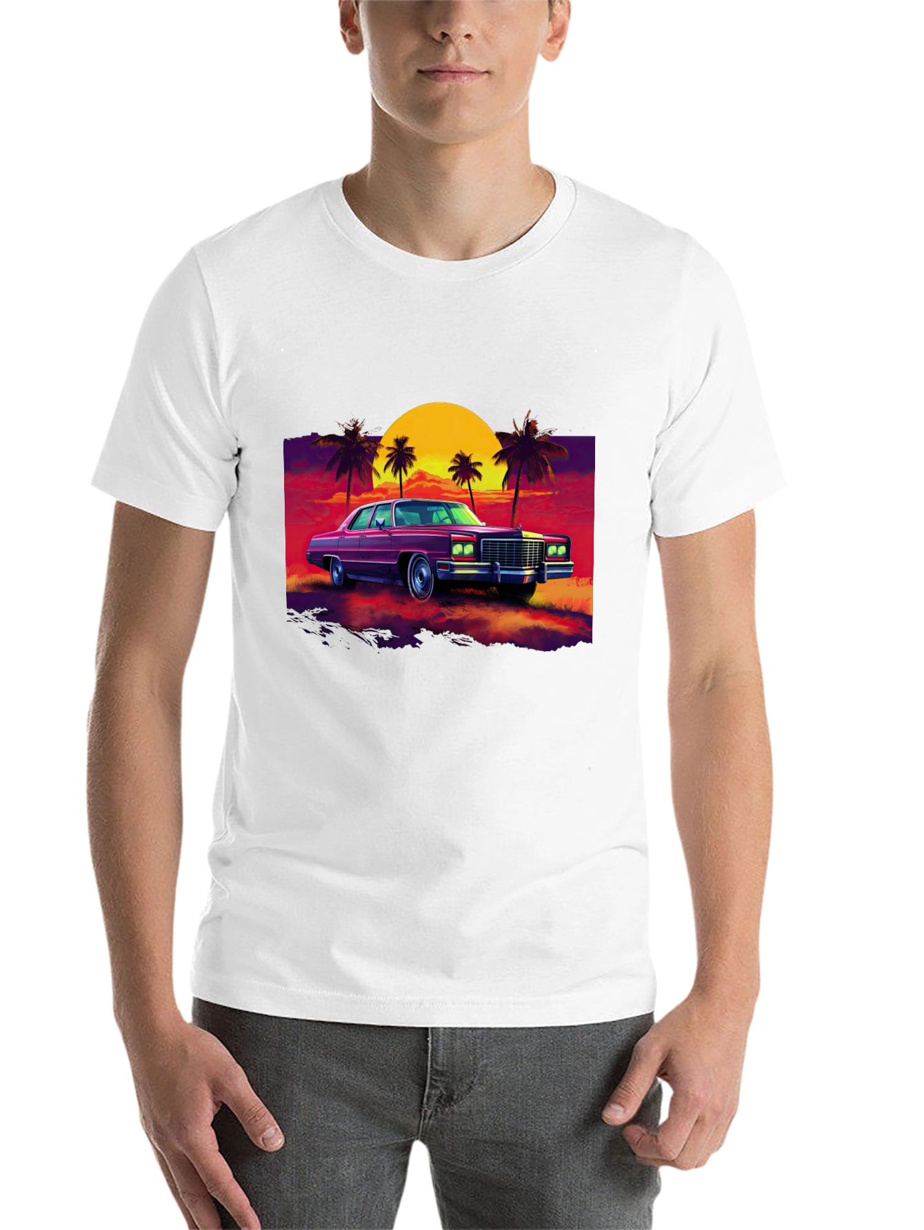 Black Retro Car & Sunset Graphic Tee view 14