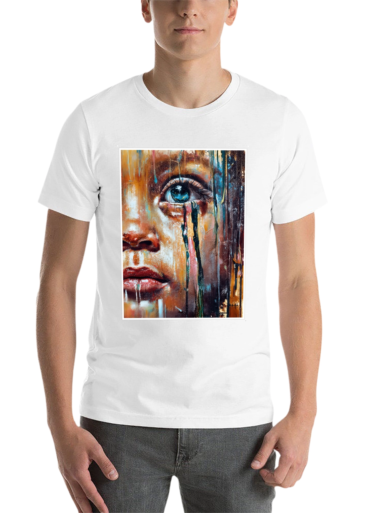 Black Artistic Teary Eye Graphic Black T-Shirt view 14
