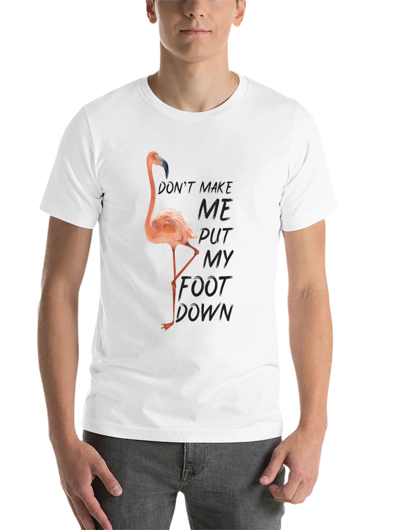 Black Funny Flamingo T-Shirt: Don't Make Me Put My Foot Down view 14