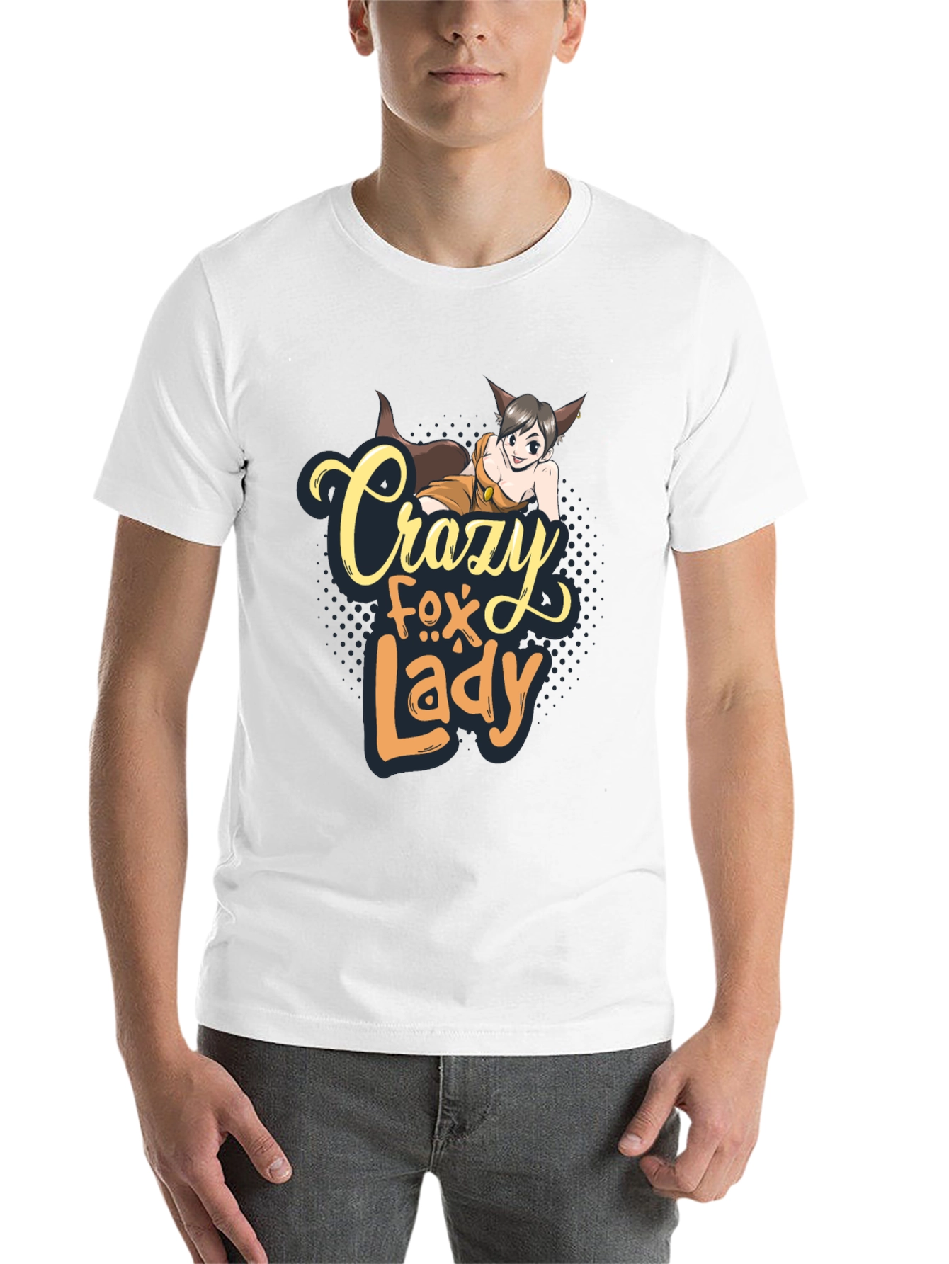Black Crazy Fox Lady Graphic T-Shirt - Unisex view 14