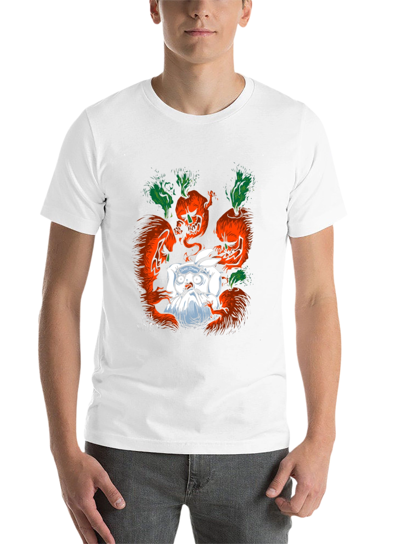 Black Spooky Carrot Rabbit T-Shirt - Dark Humor Graphic Tee view 14
