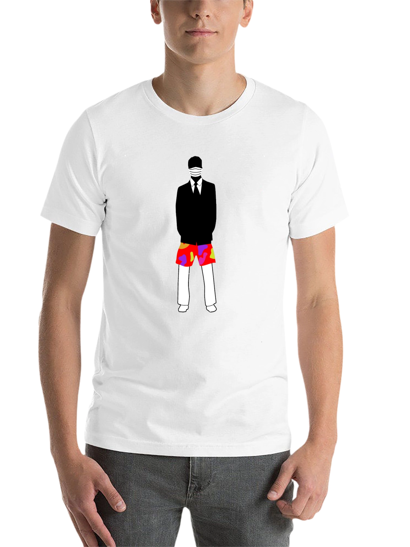 Black Masked Suit Man Summer Shorts Graphic T-Shirt view 14