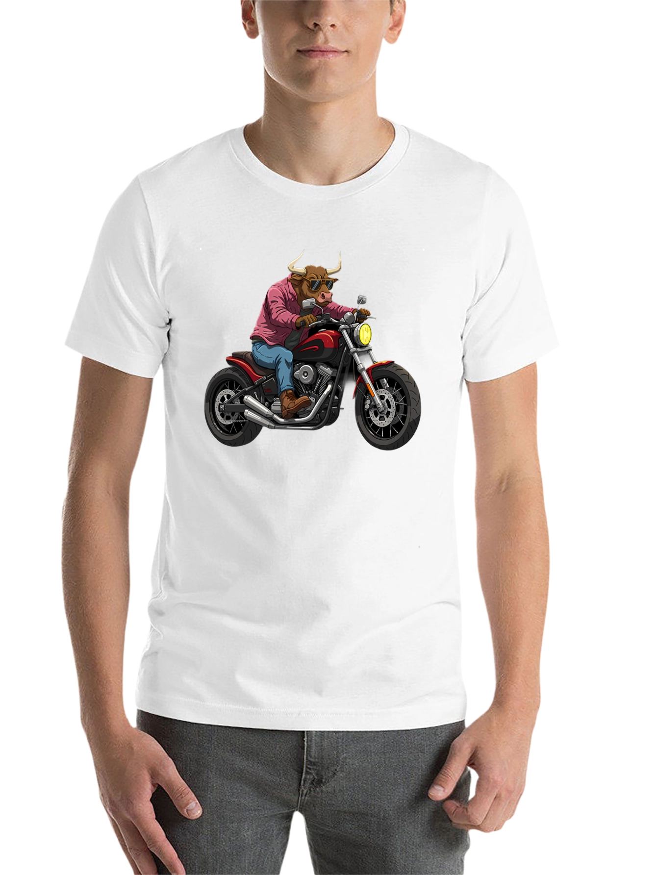 Black Cool Bull on Motorcycle T-Shirt - Black Cotton Graphic Tee view 14