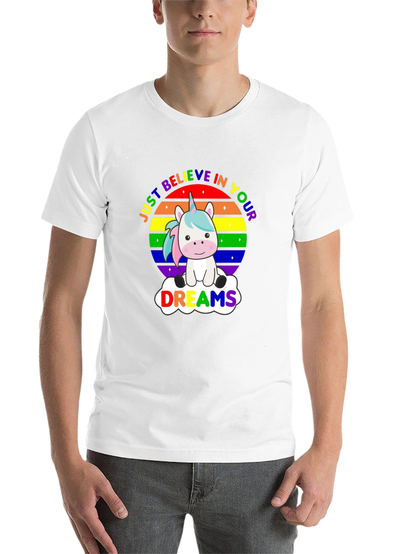Black Believe in Your Dreams Rainbow Unicorn T-Shirt view 14