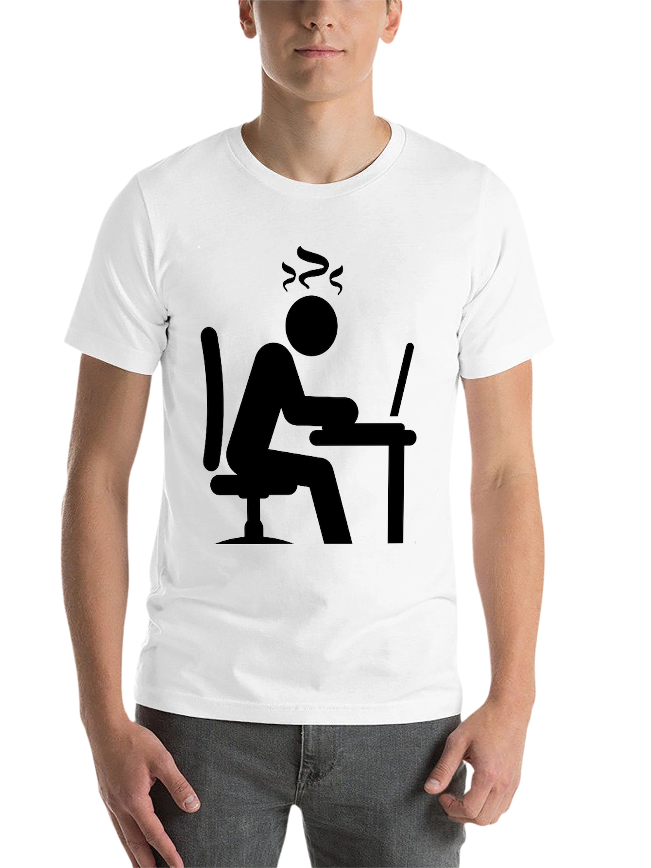 Black Stressed Computer User Graphic T-Shirt view 14