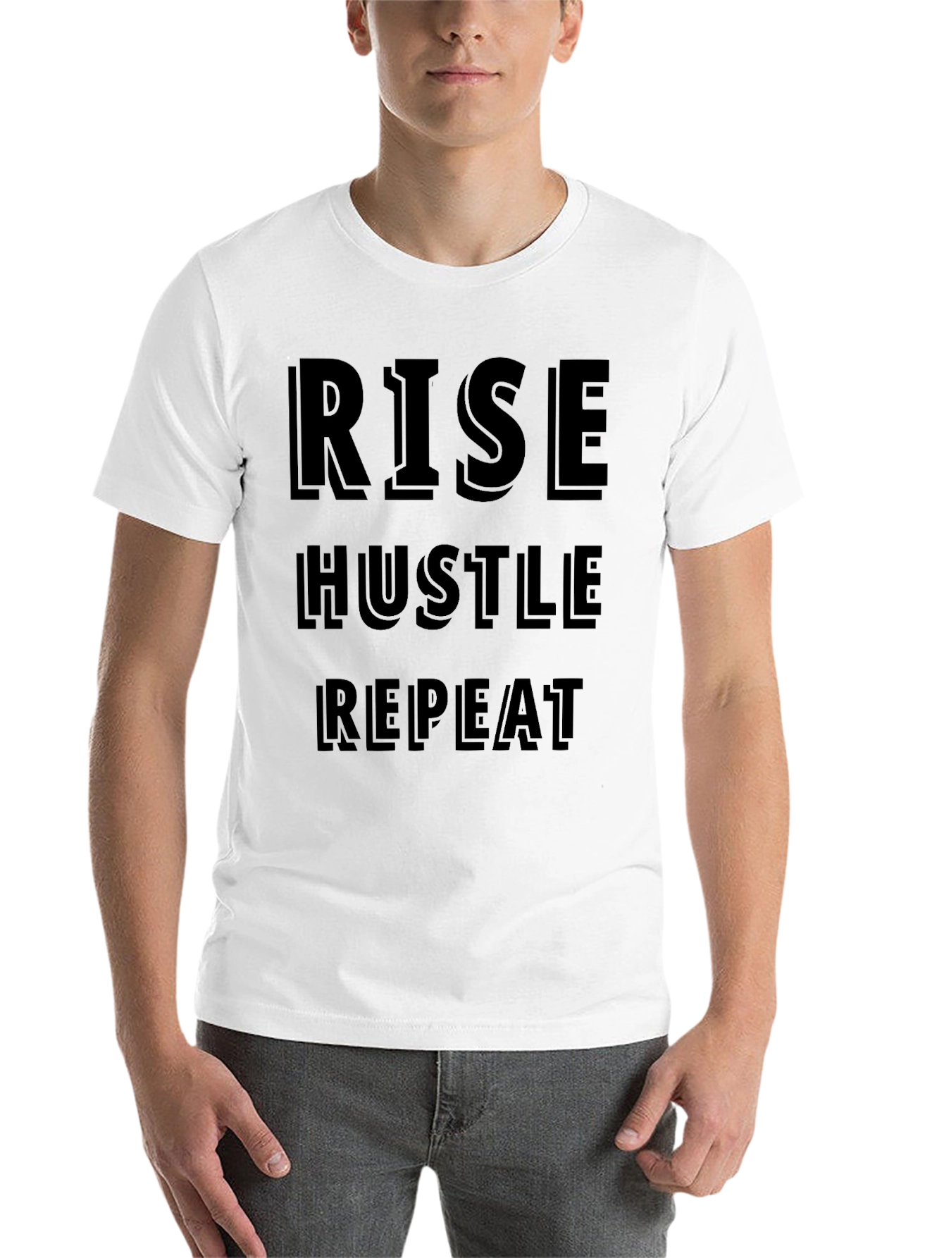 Black Rise Hustle Repeat Graphic Tee - Motivational Black T-Shirt view 14