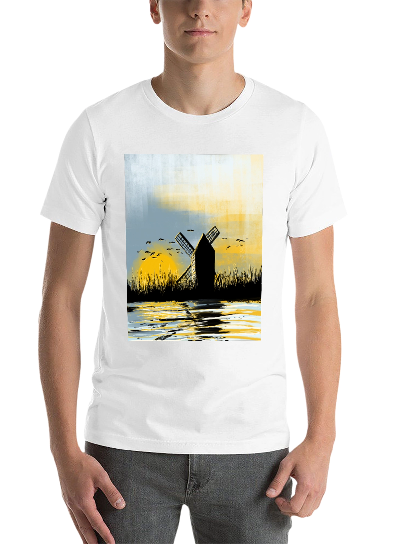 Black Windmill Graphic Tee - Artistic Black T-Shirt view 14