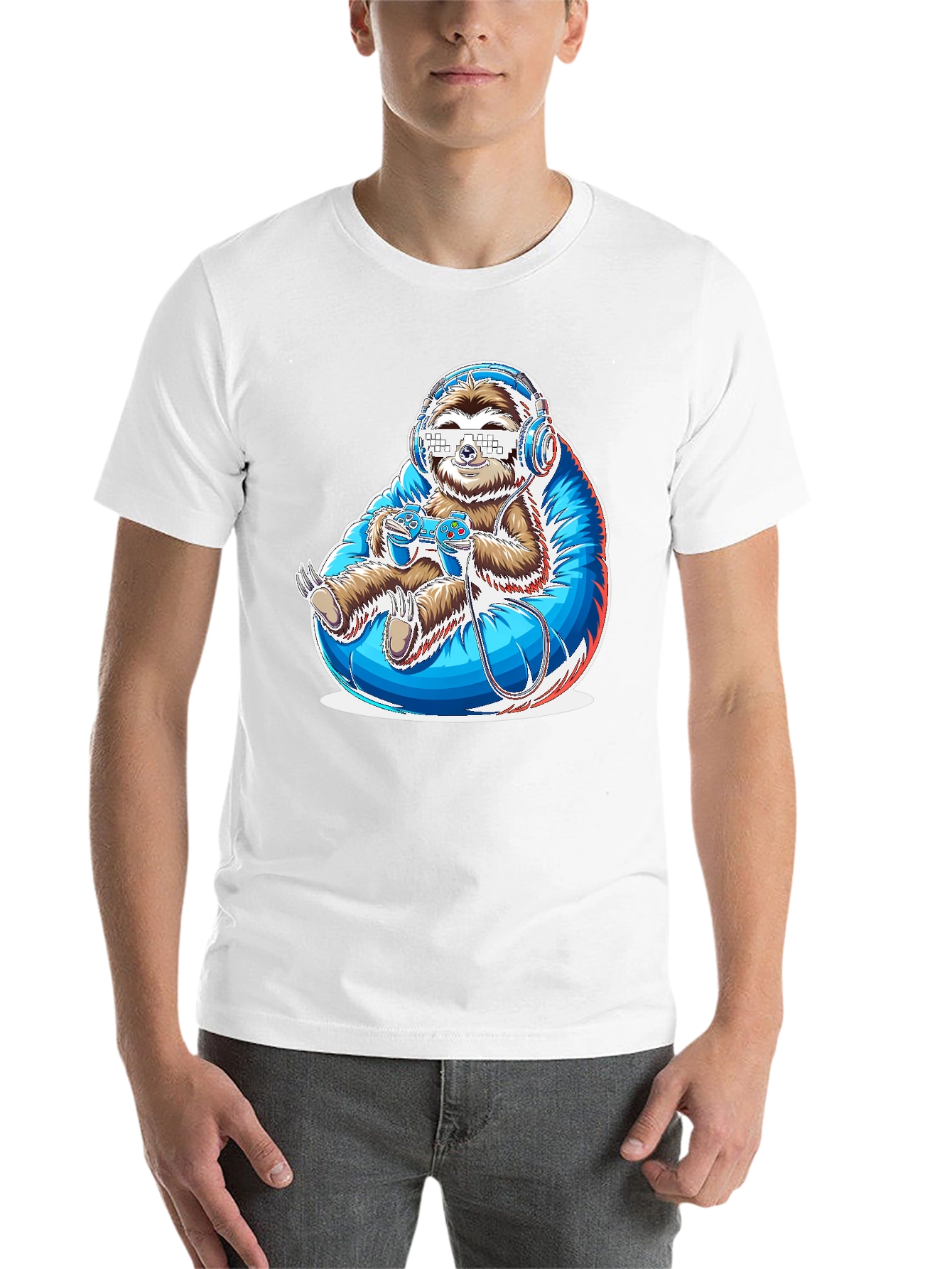 Black Gamer Sloth Graphic Tee - Funny Cool Relaxed Style view 14