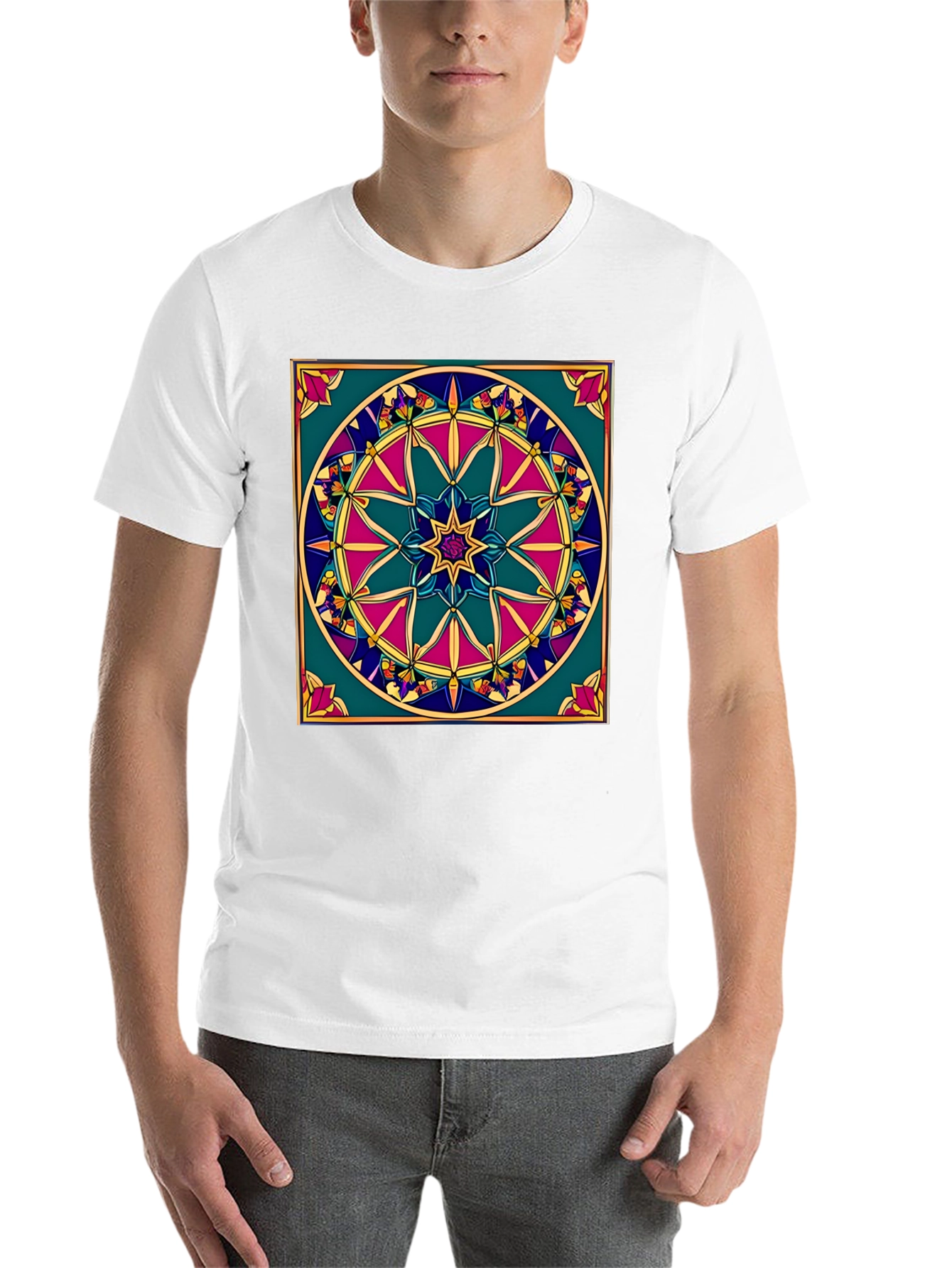 Black Geometric Mandala Design Black T-Shirt view 14