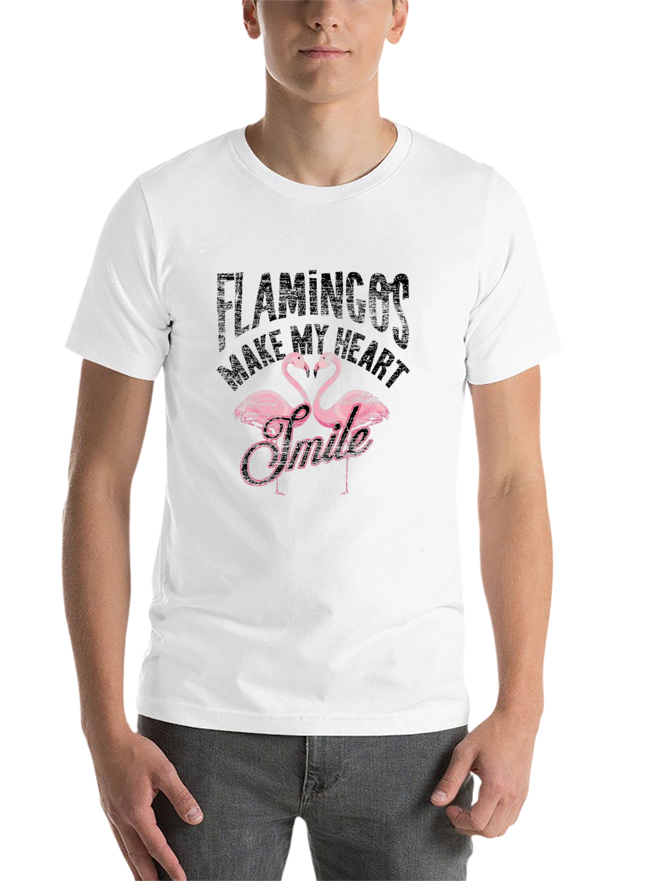 Black Flamingos Make My Heart Smile T-Shirt view 14