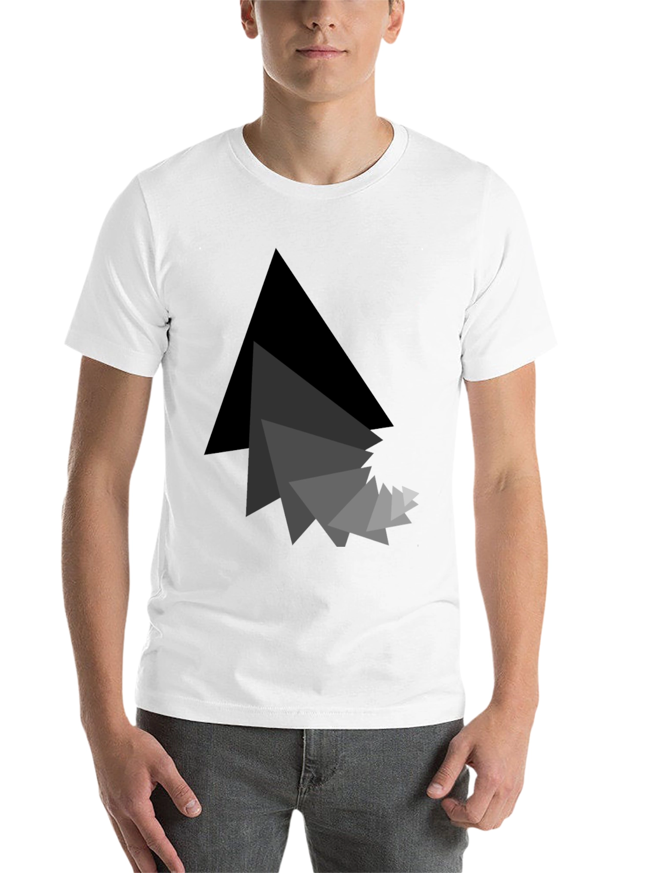 Black Abstract Triangle Graphic Black T-Shirt view 14