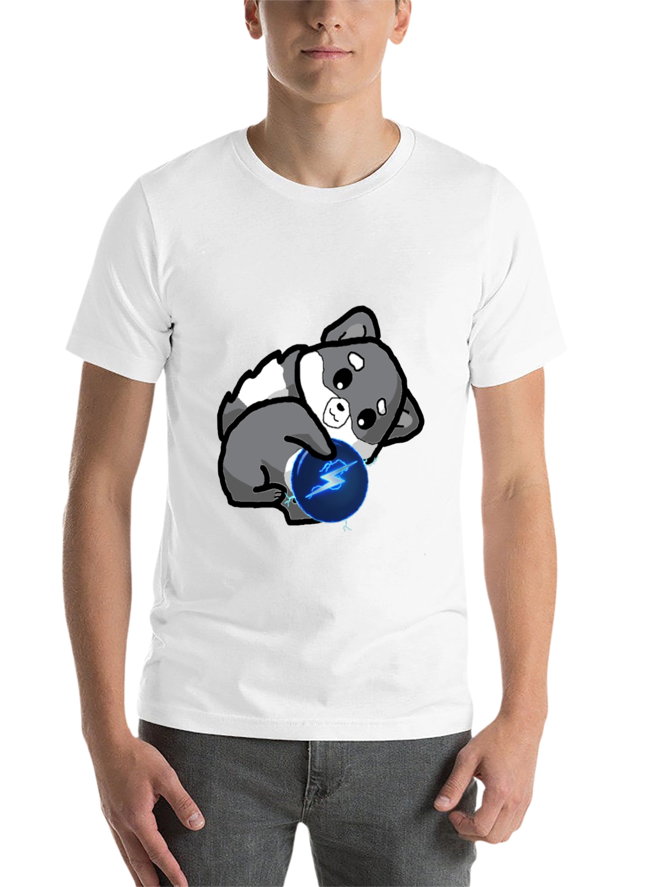 Black Cute Doge with Lightning Ball T-Shirt view 14