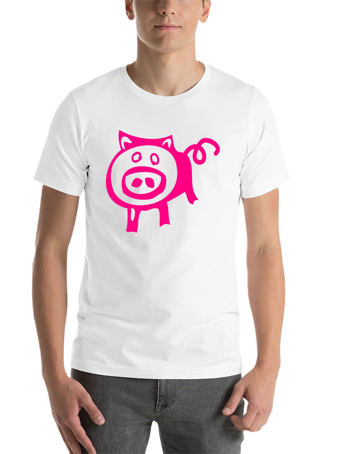 Black Pink Pig Graphic Tee - Black Cotton Blend Casual T-Shirt view 14