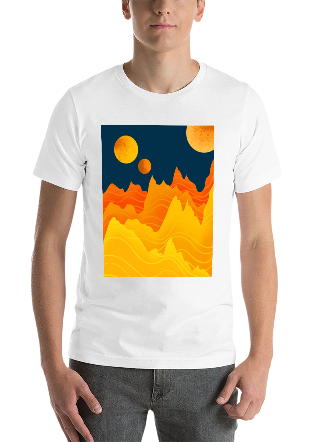 Black Planetary Graphic Tee - Sci-Fi Mountainscape Design view 14