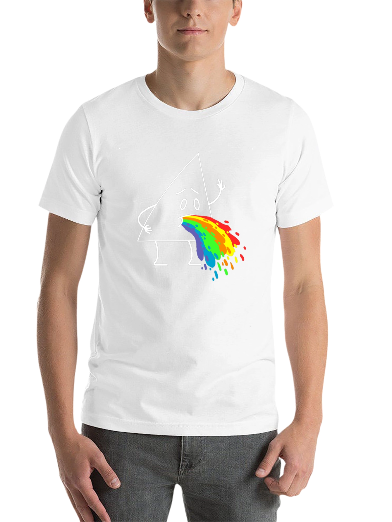 Black Funny Triangle Rainbow Puke Graphic Tee view 14