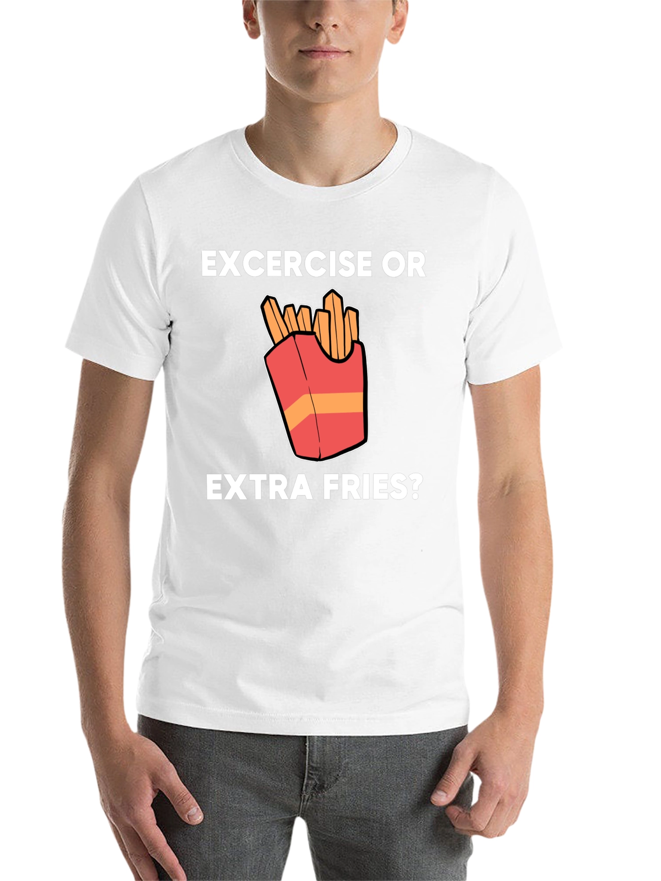 Black Exercise or Extra Fries Funny T-Shirt view 14