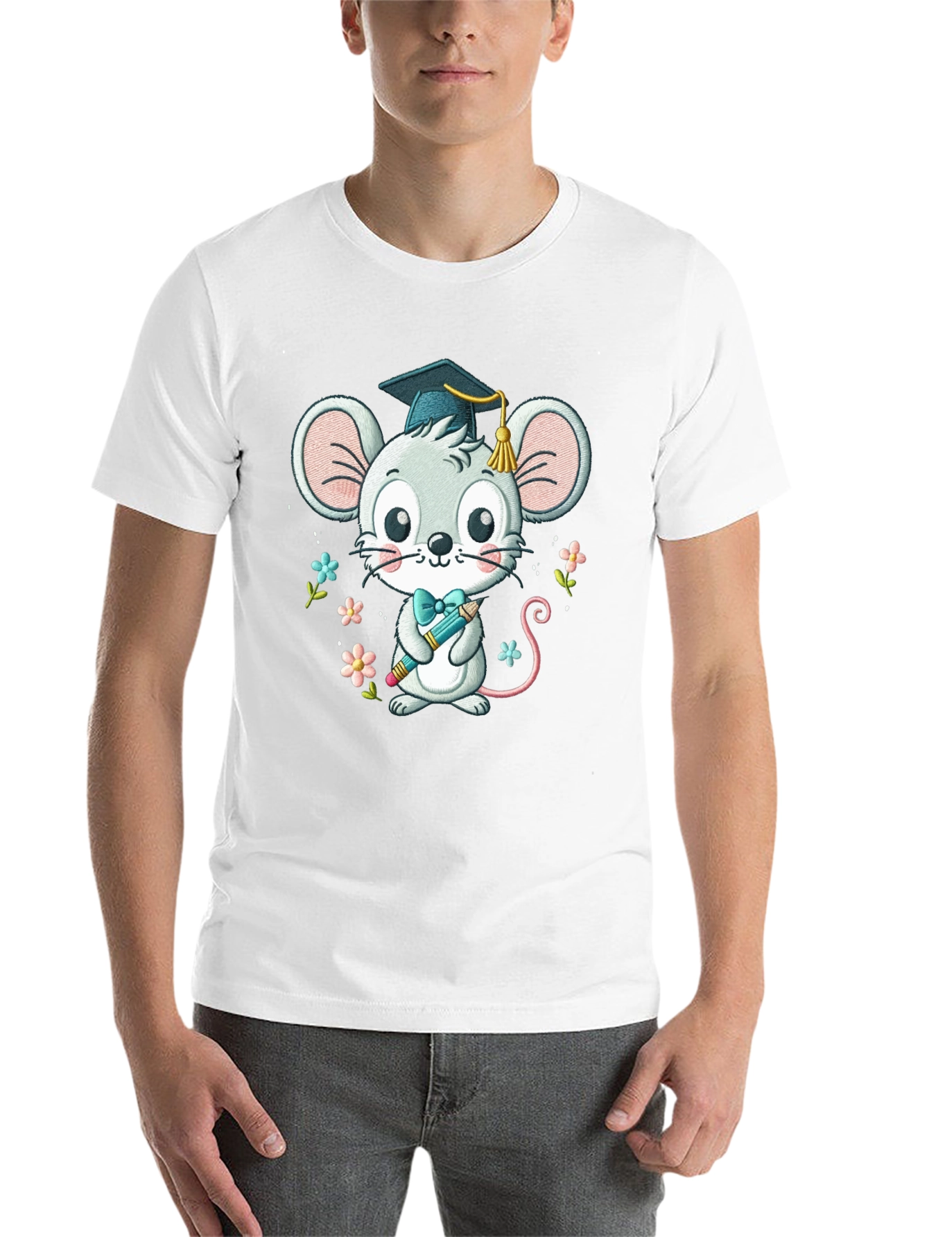 Black Graduation Mouse T-Shirt Cute Cartoon Animal Tee view 14