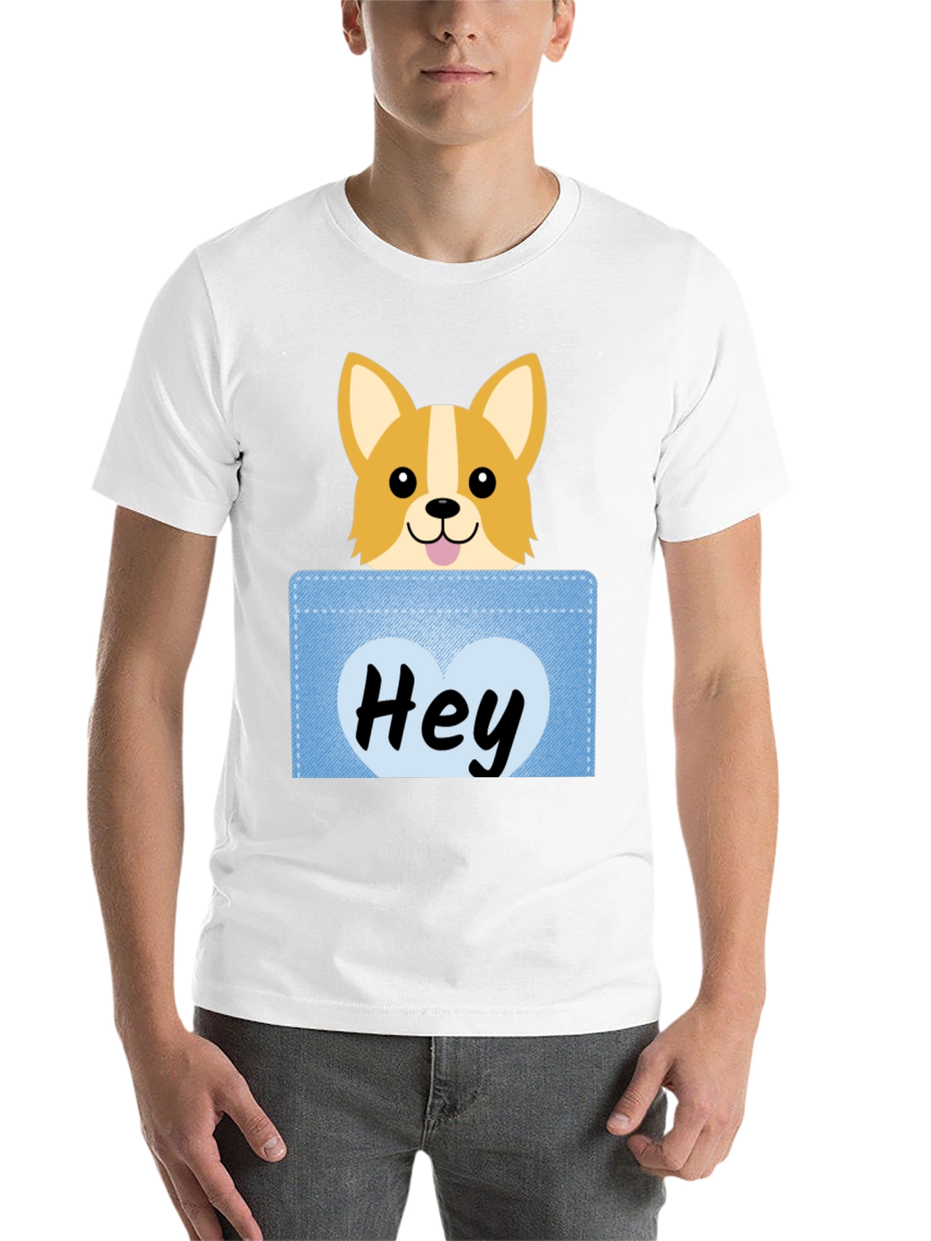 Black Cute Corgi Peek-a-Boo Pocket T-Shirt view 14