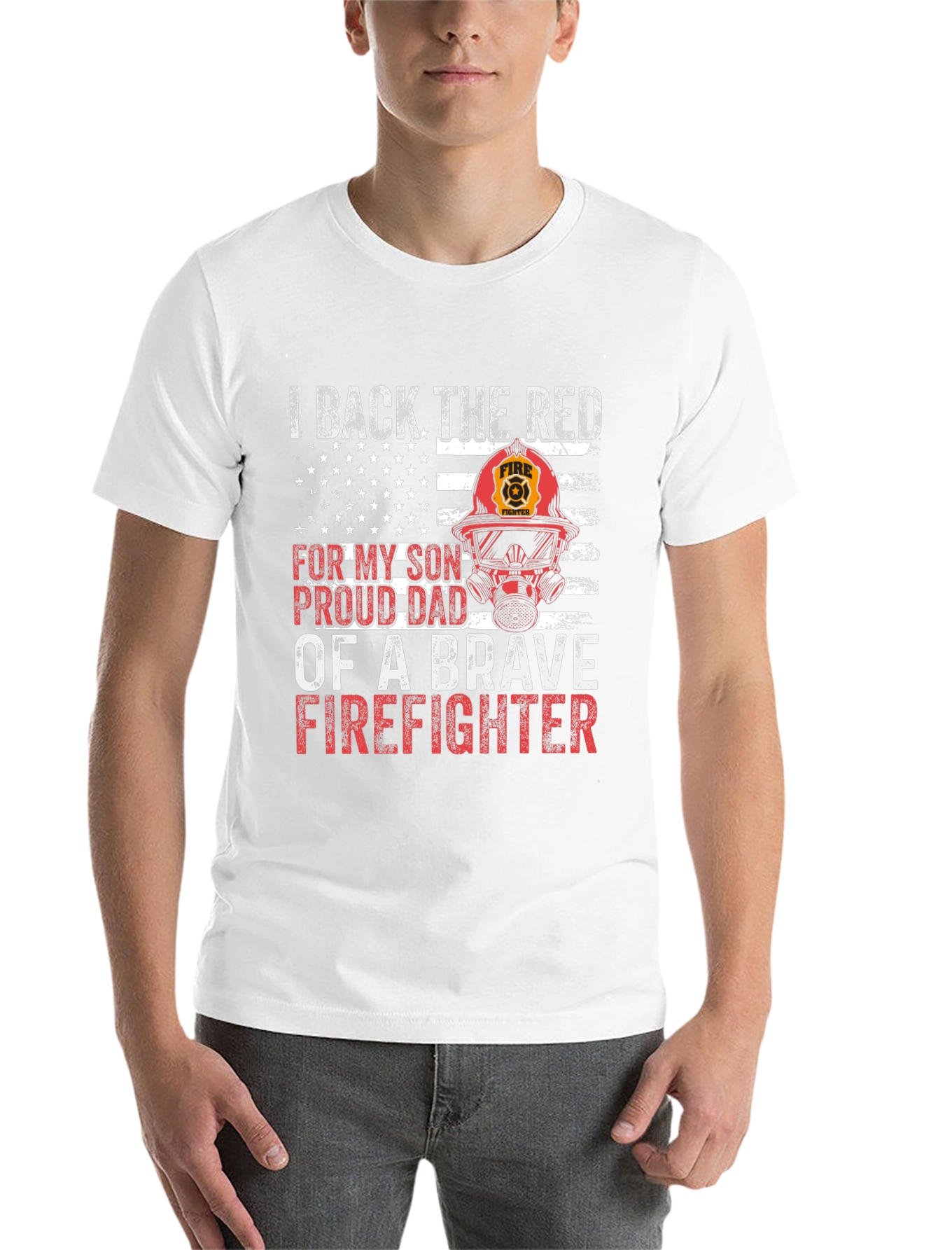 Black Proud Firefighter Dad T-Shirt view 14