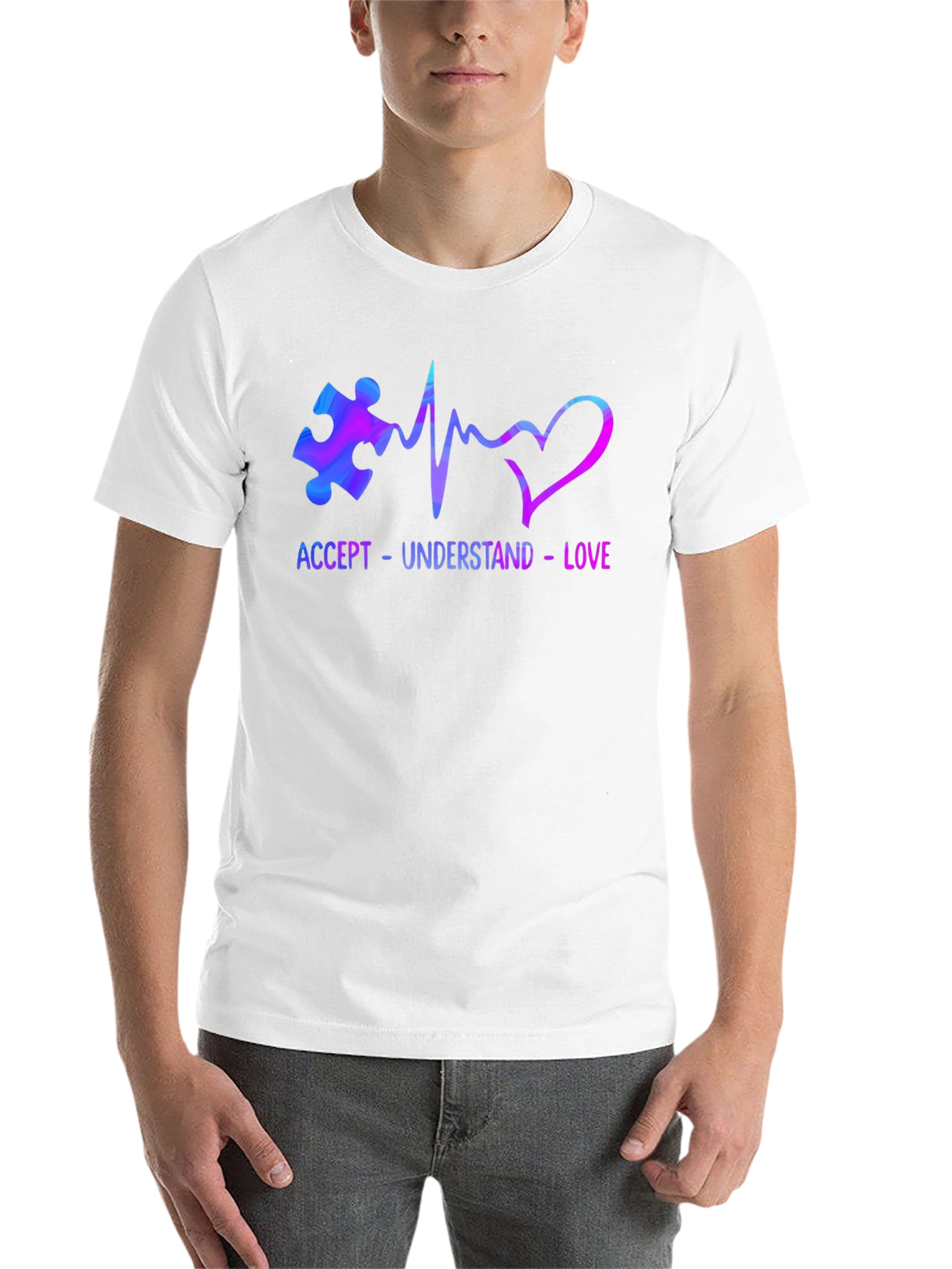 Black Accept Understand Love Autism Awareness T-Shirt view 14