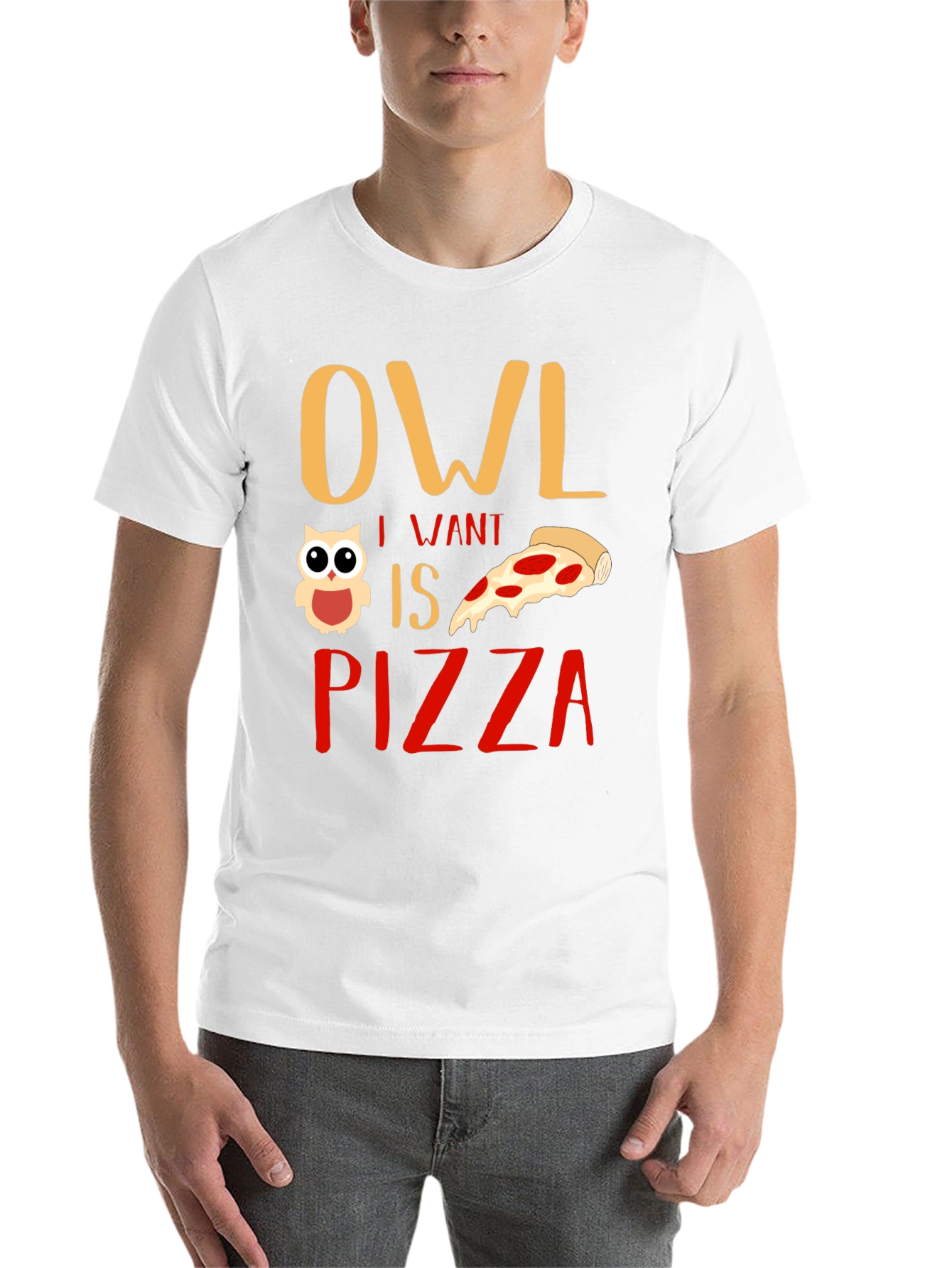 Black Owl I Want is Pizza Graphic T-Shirt view 14