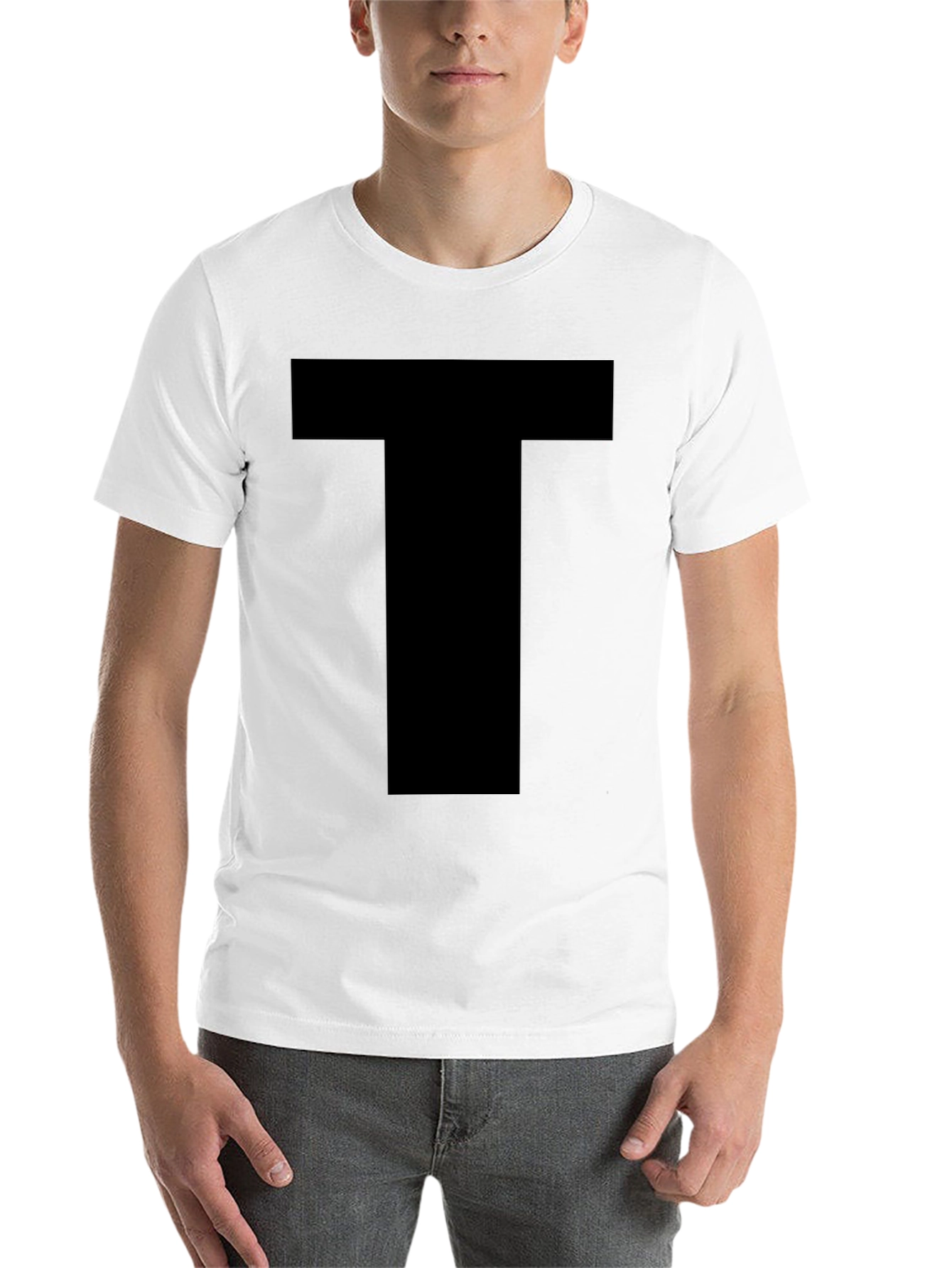 Black Men's Basic Black T-Shirt with Bold "T" Design view 14