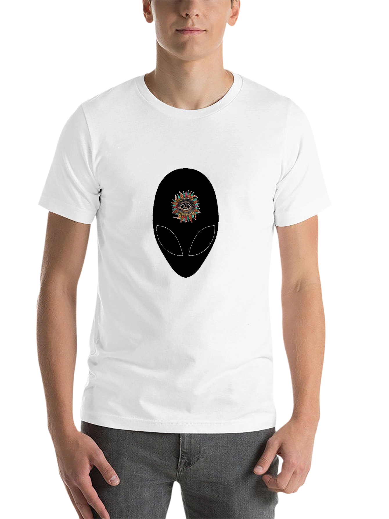 Black Alien Eye Graphic Tee - Black Cotton T-Shirt view 14