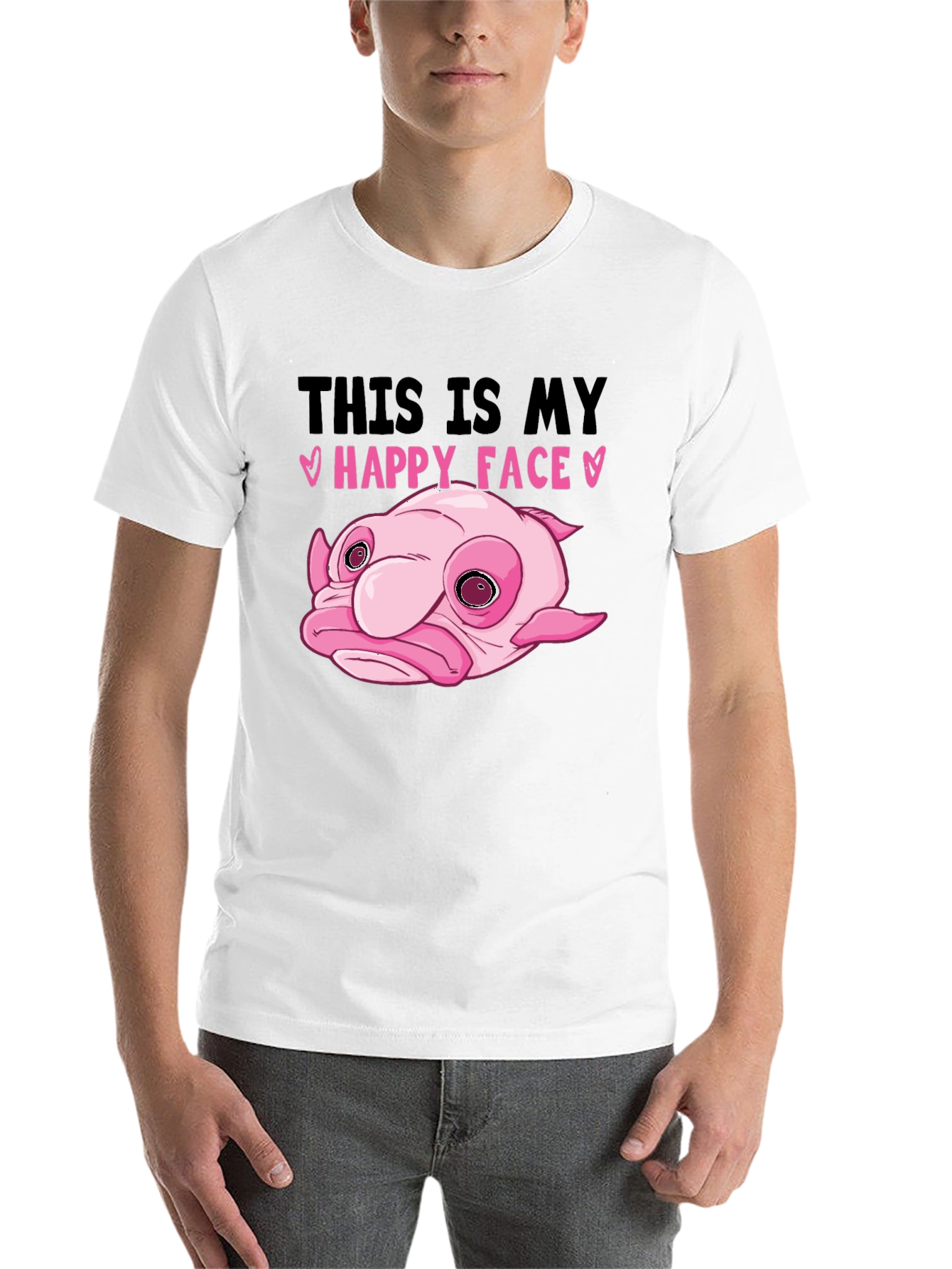 Black Blobfish Happy Face Black T-Shirt view 14