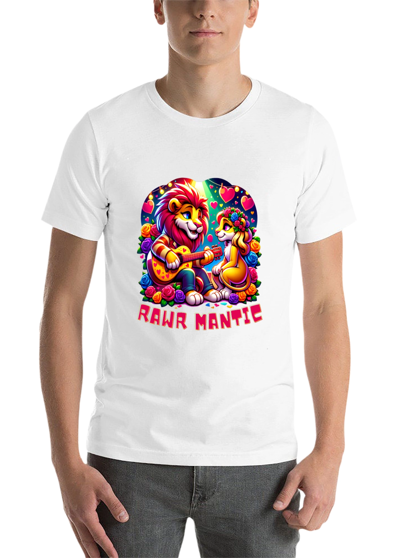 Black Rawr Mantic Lion Couple Graphic Tee view 14
