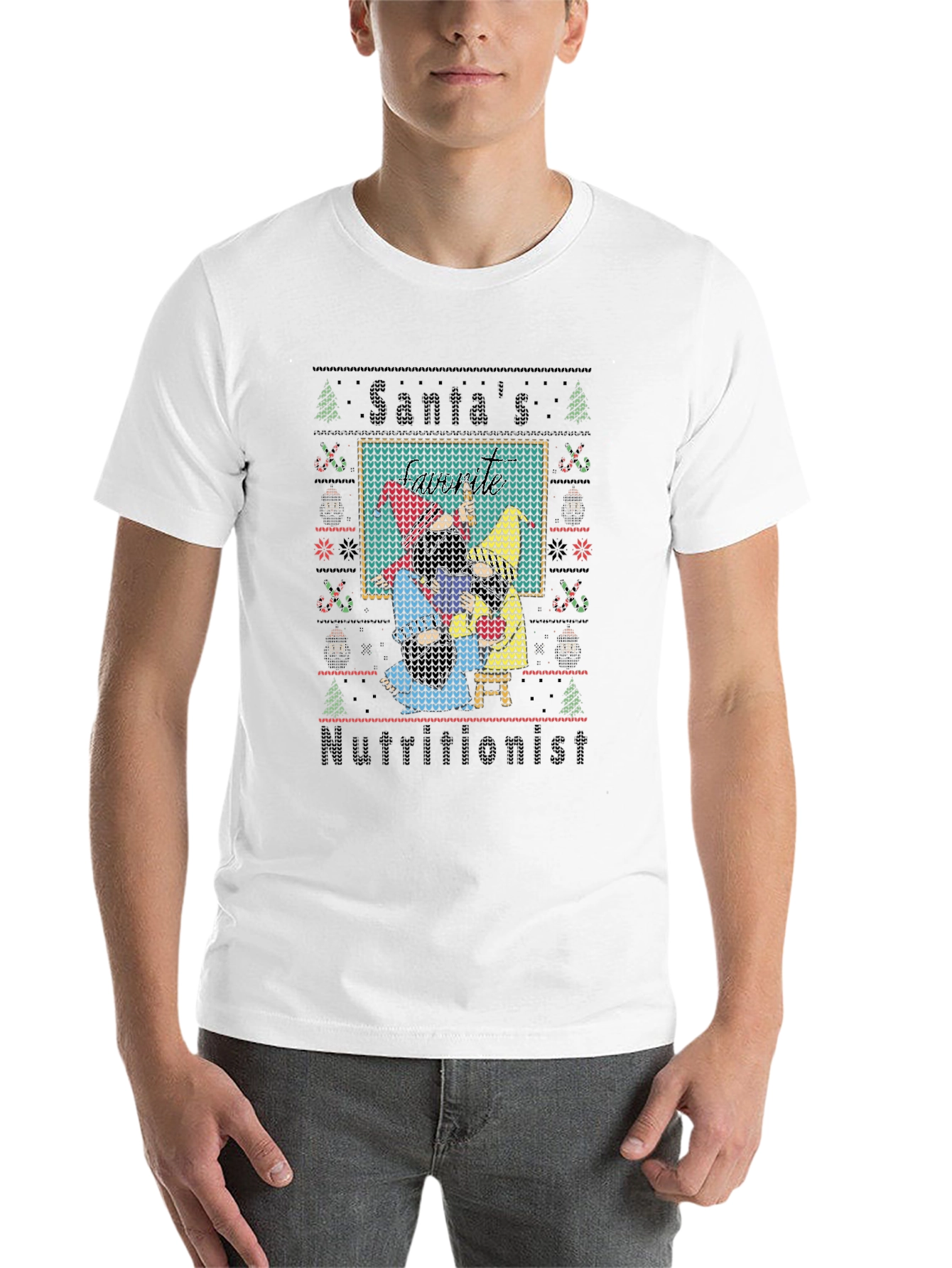 Black Santa's Nutritionist Ugly Christmas Sweater T-Shirt view 14