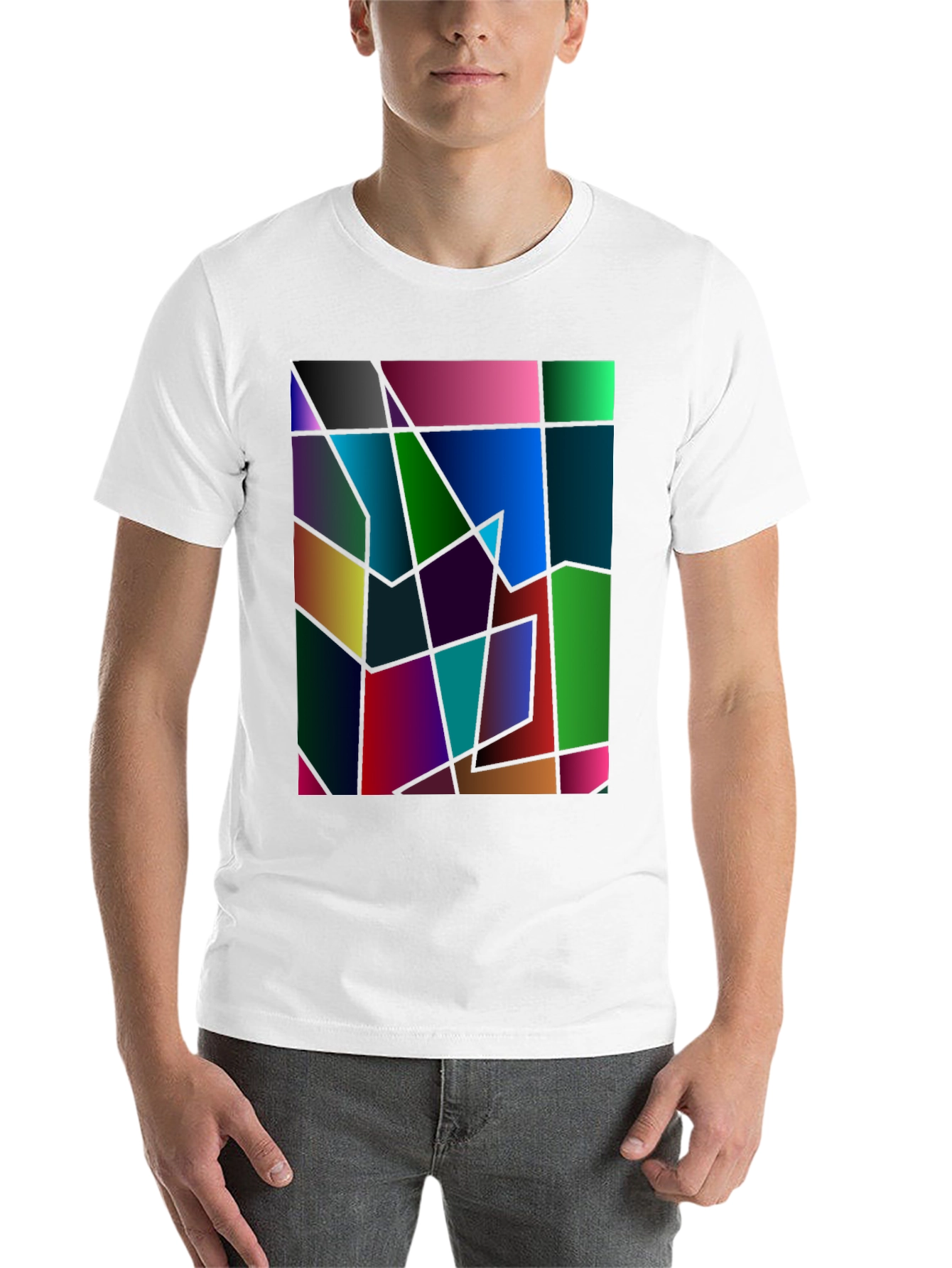 Black Abstract Geometric Print Black T-Shirt view 14