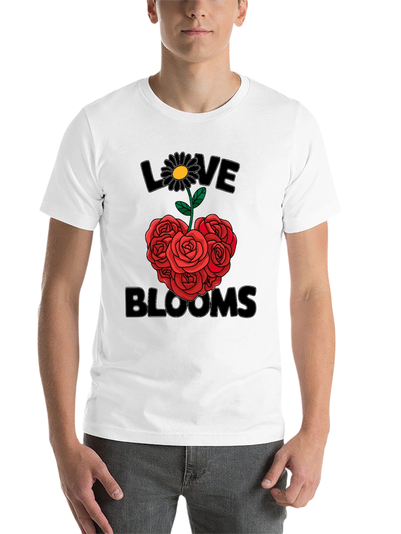 Black Love Blooms T-Shirt - Floral Heart Design view 14