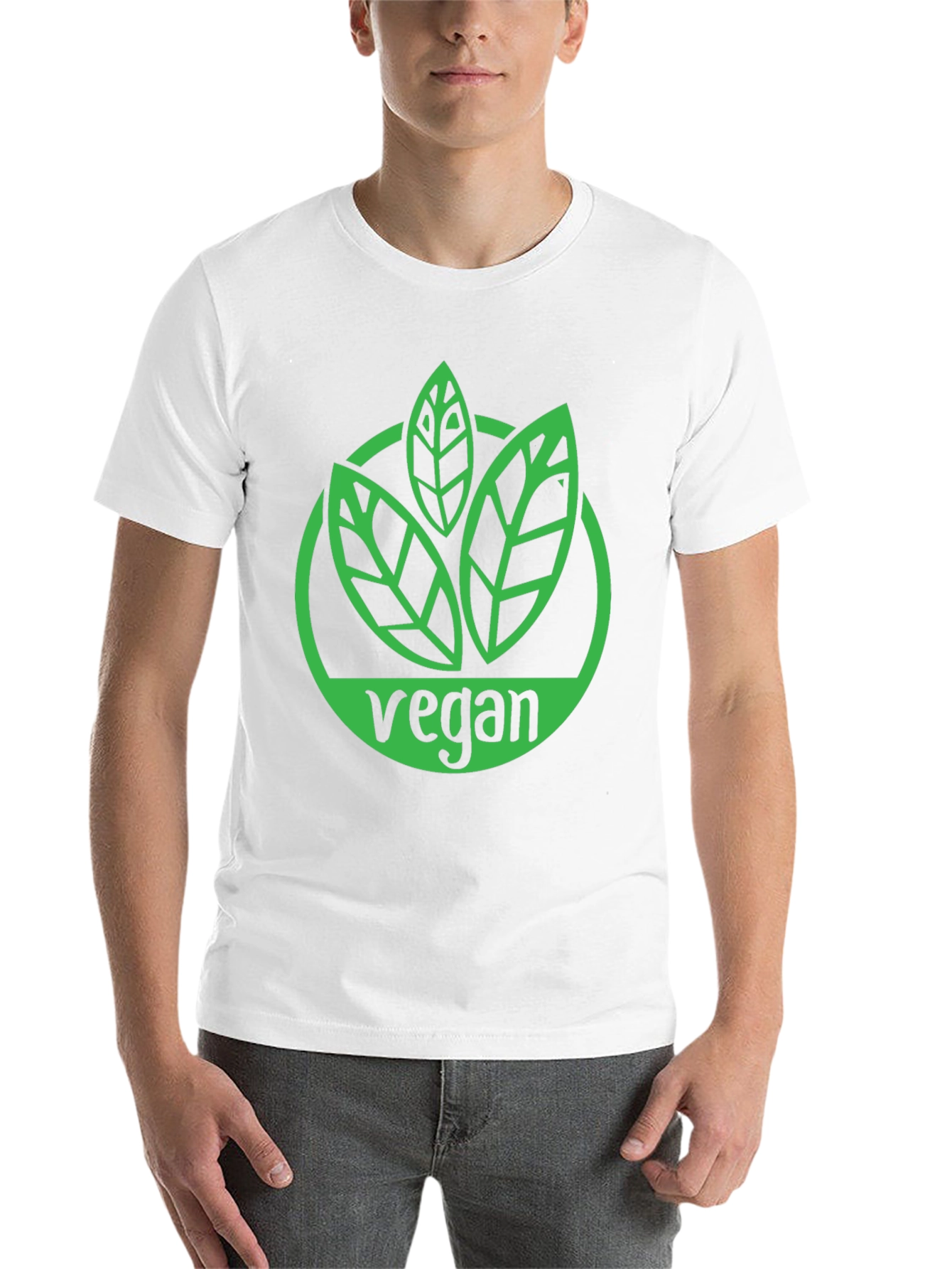 Black Vegan T-Shirt - Green Leaf Logo Black Tee view 14