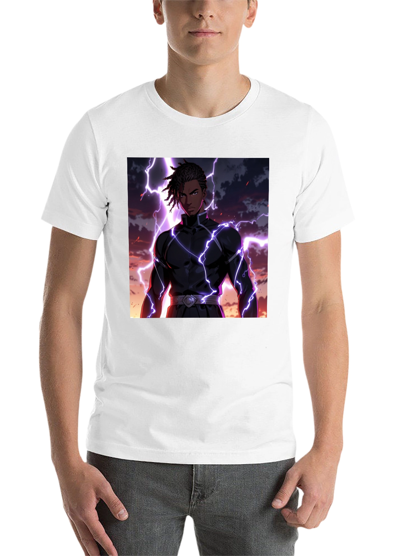 Black Anime Lightning Bolt Graphic Tee - Black Cotton Blend view 14