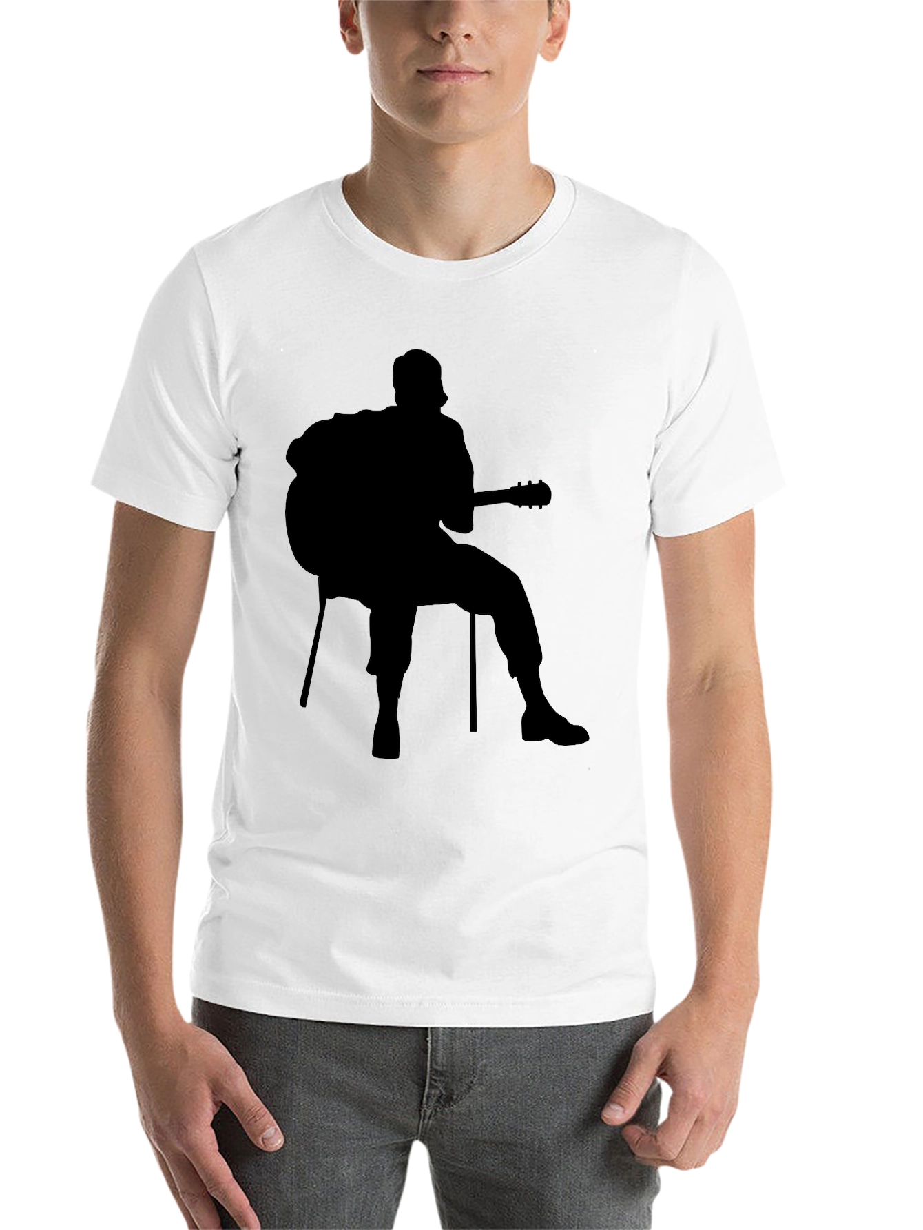 Black Silhouette Guitar Player T-Shirt - Casual Style view 14