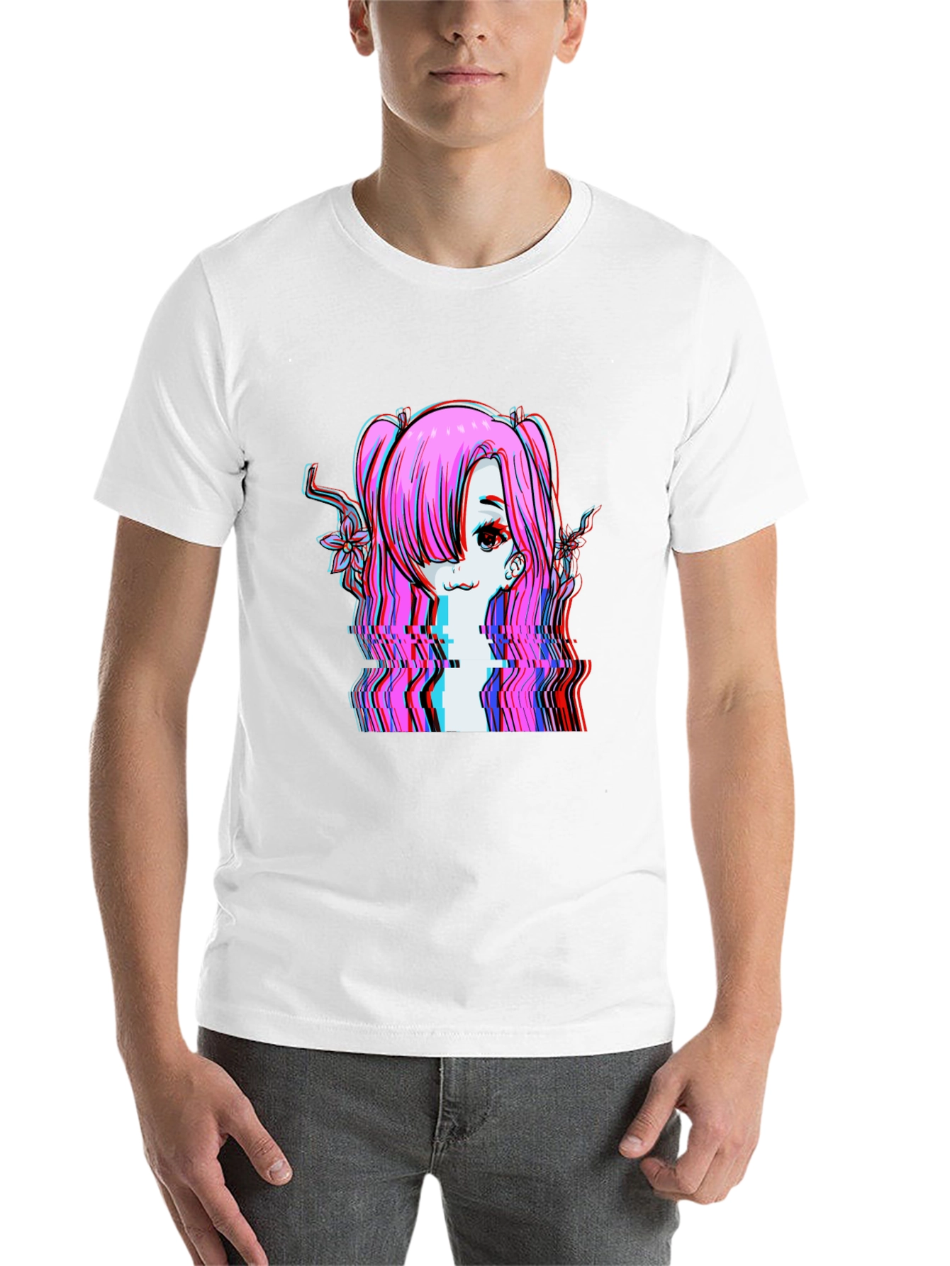 Glitch Anime Girl T-Shirt - Edgy Vaporwave Style - 14