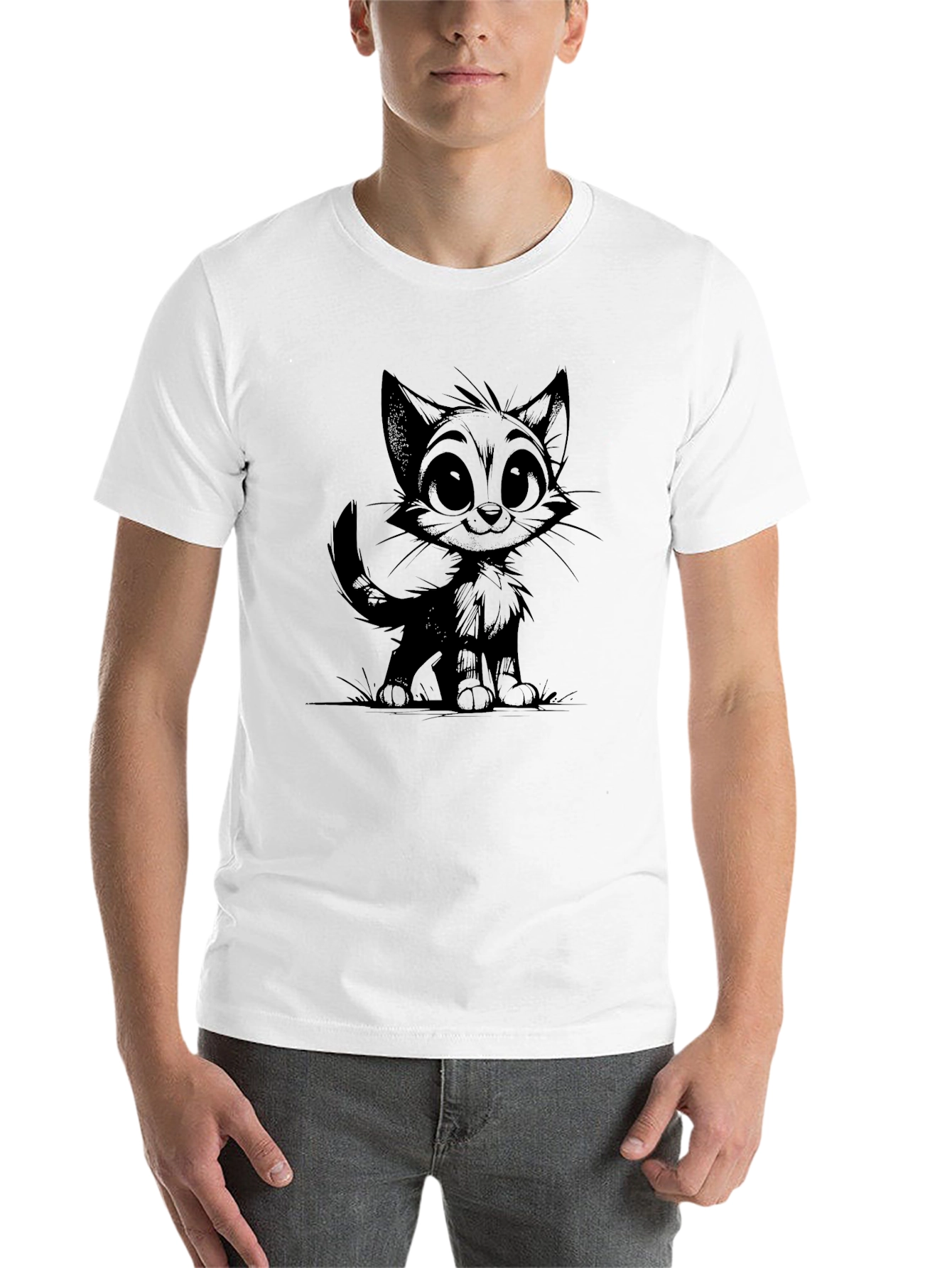 Black Cartoon Cat Graphic Tee - Men's Black T-Shirt view 14