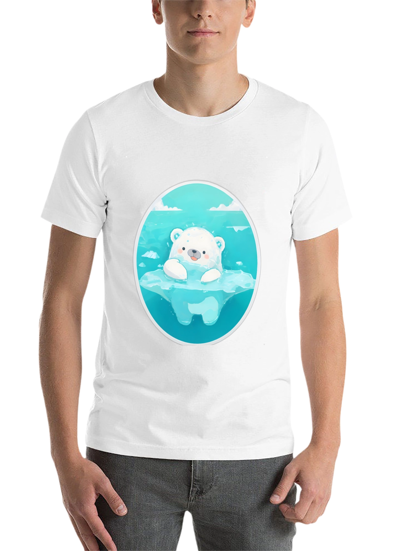 Black Cute Polar Bear Graphic Tee - Black Cotton T-Shirt view 14