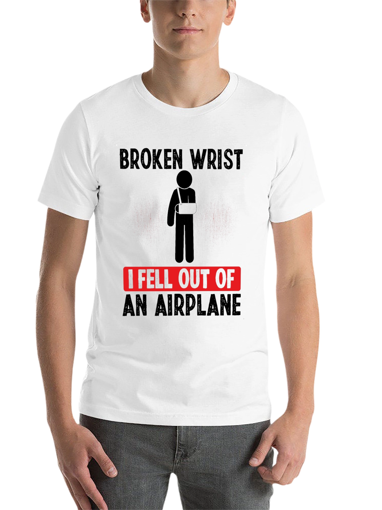 Black Broken Wrist Airplane T-Shirt Funny Injury Tee view 14