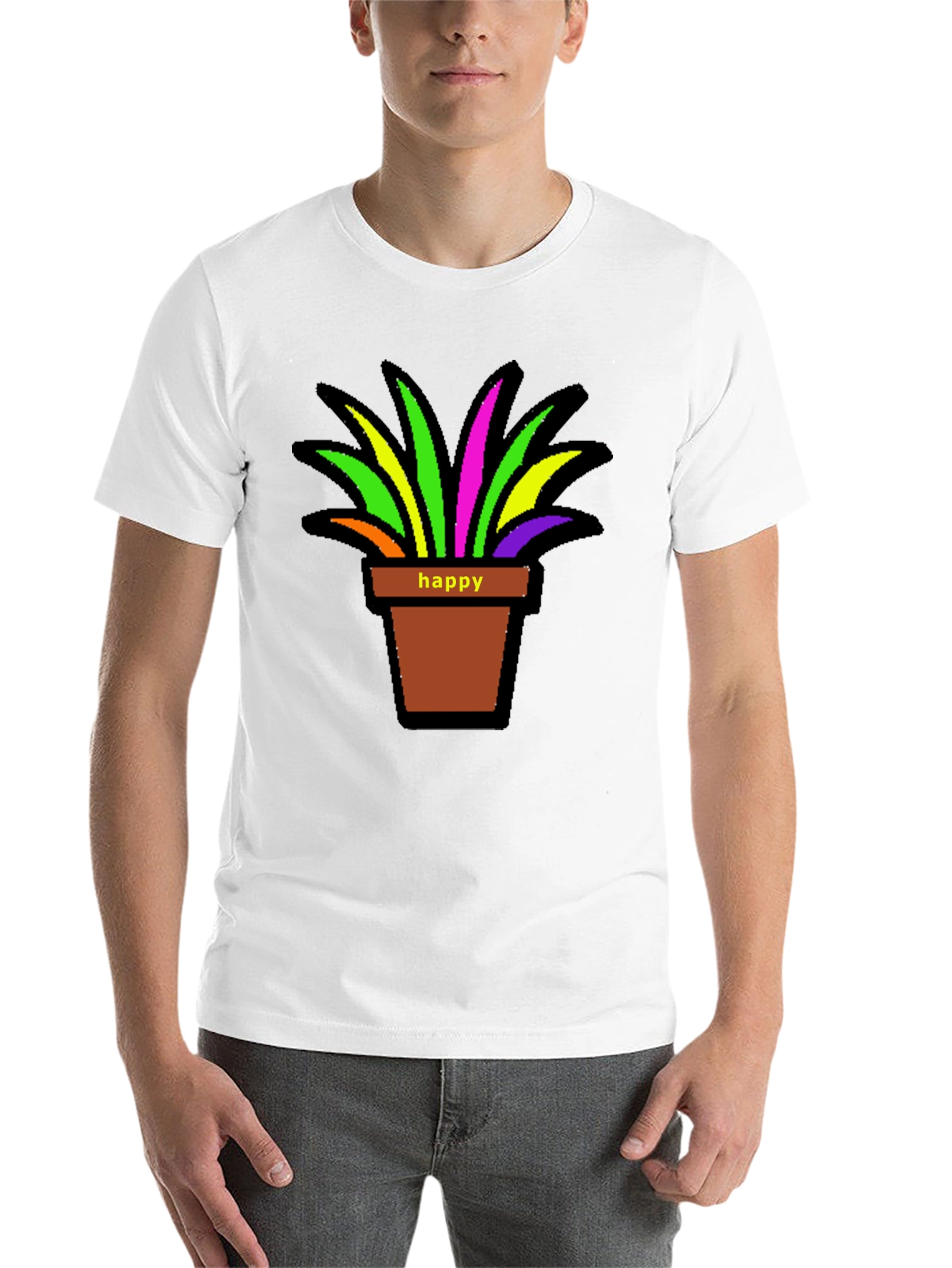Black Happy Potted Plant Graphic T-Shirt view 14