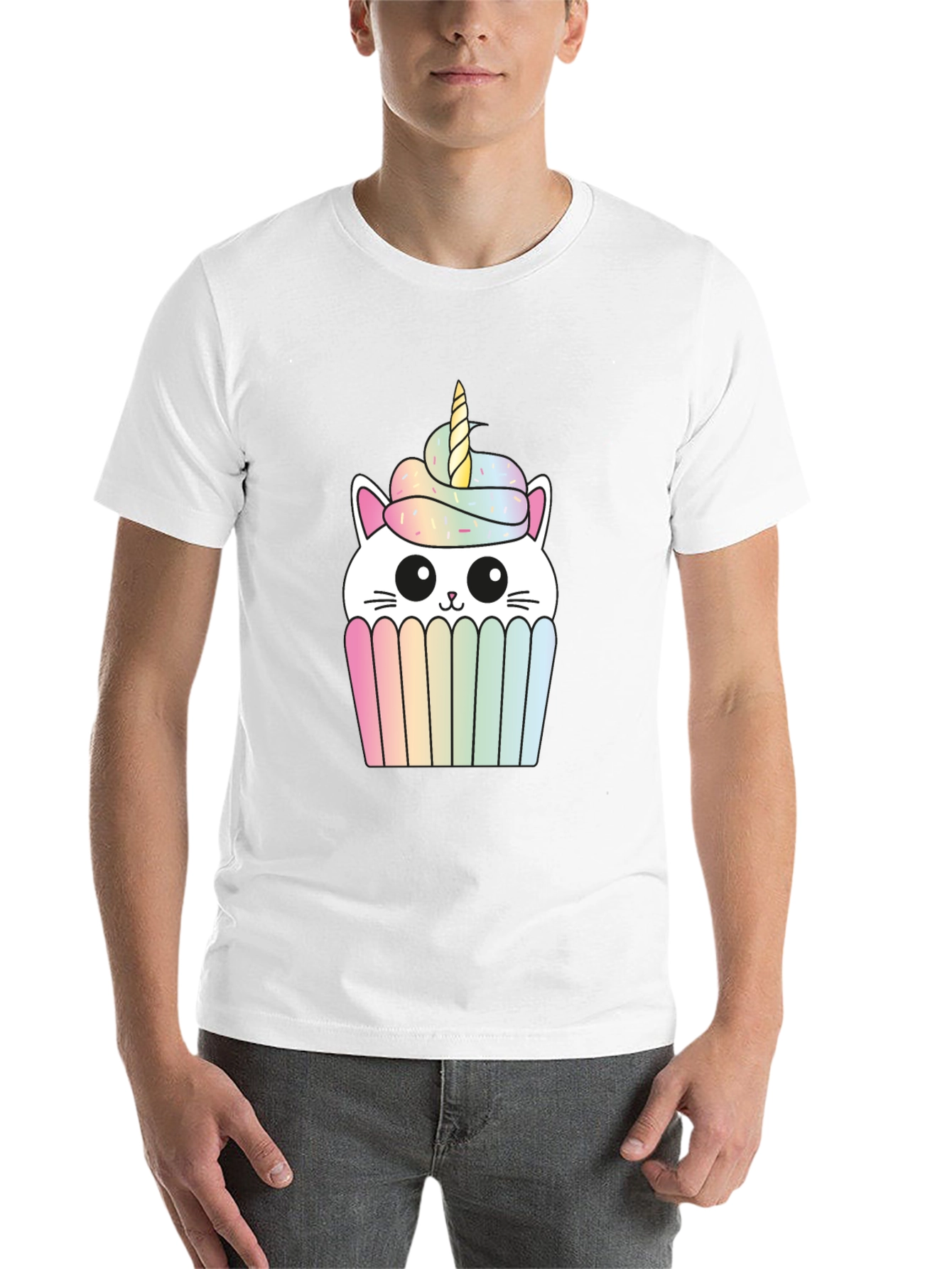 Black Unicorn Cat Cupcake Graphic Tee - Black Cotton T-Shirt view 14