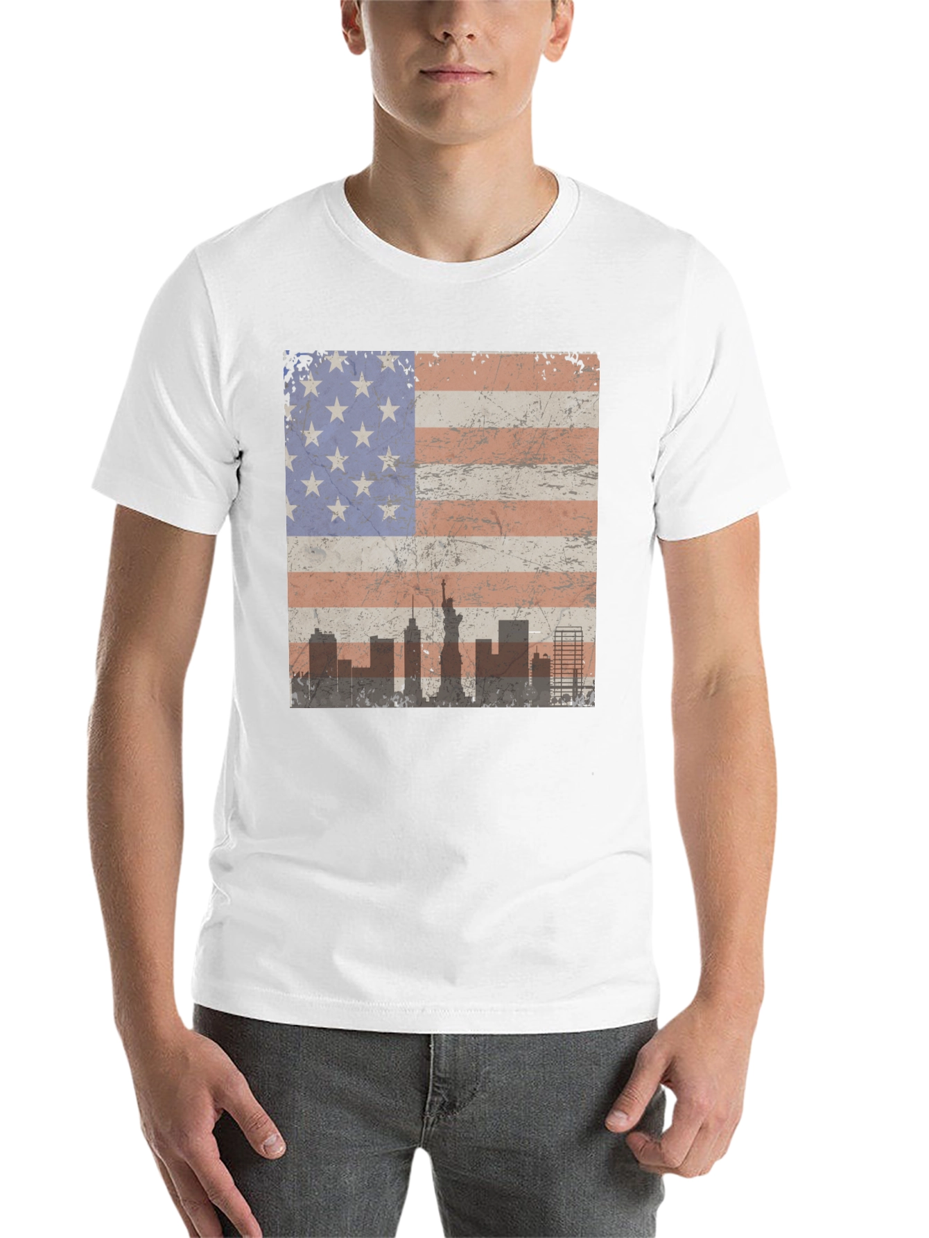 Black American Flag Skyline Graphic Tee - Patriotic Style view 14